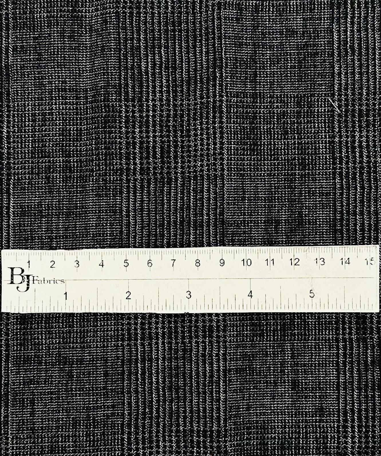 Italian Wool Poly Lycra Plaid Suiting in Black Navy