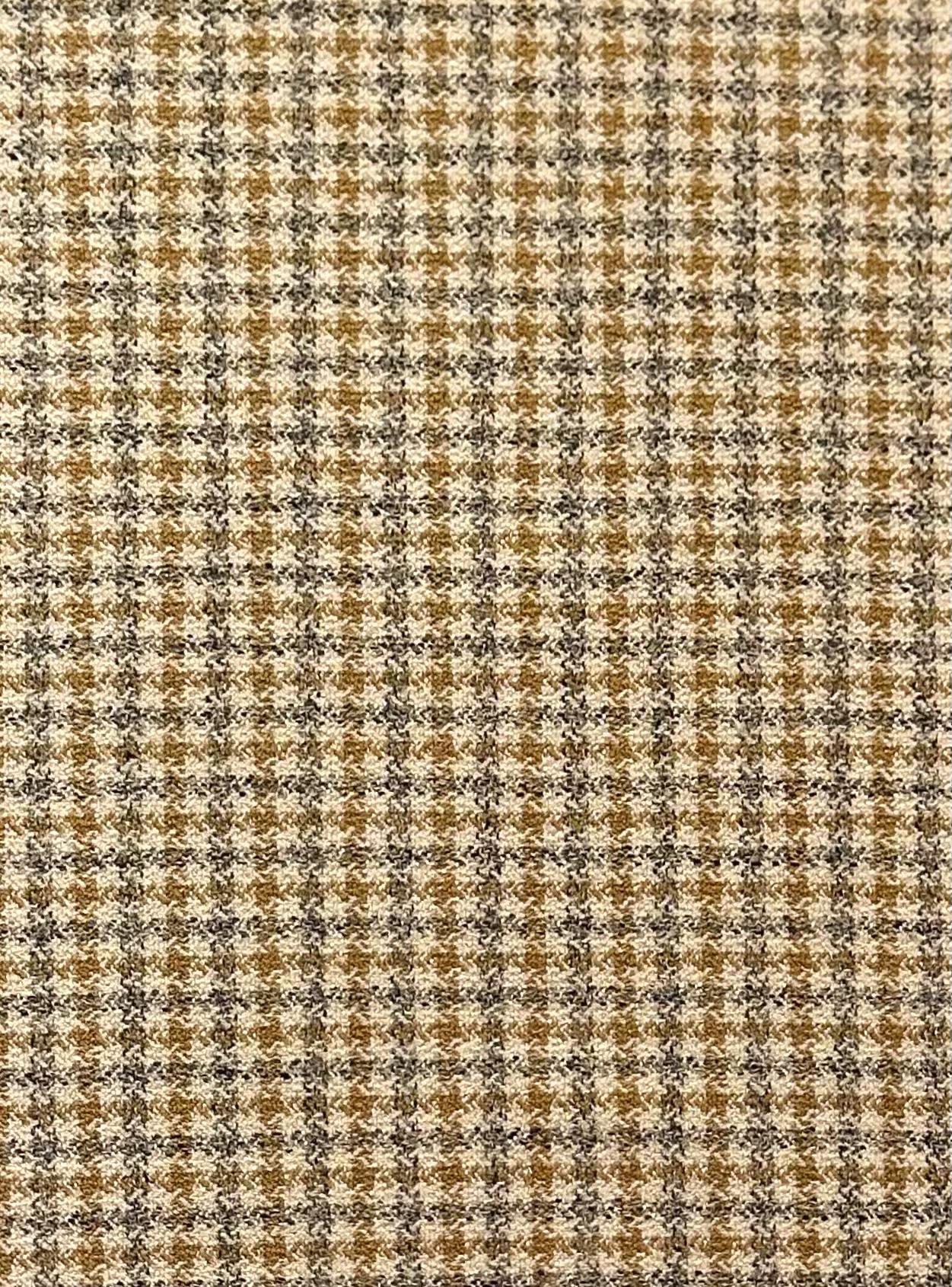 Japanese Polyester Dyed Twill Houndstooth in Sand Mustard Grey