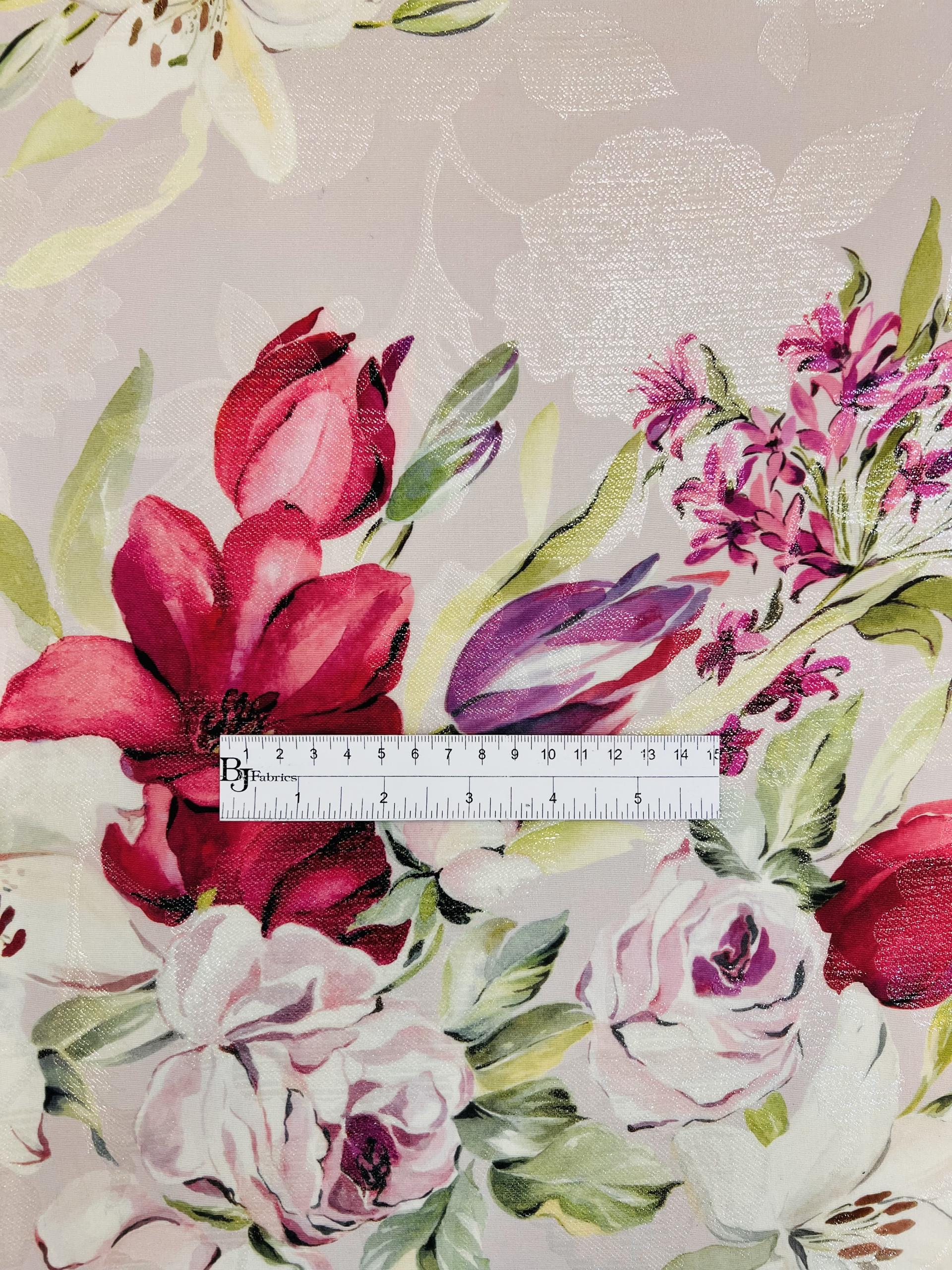 Printed Silk and Lurex Light Weight Gazar in Dusty Pink