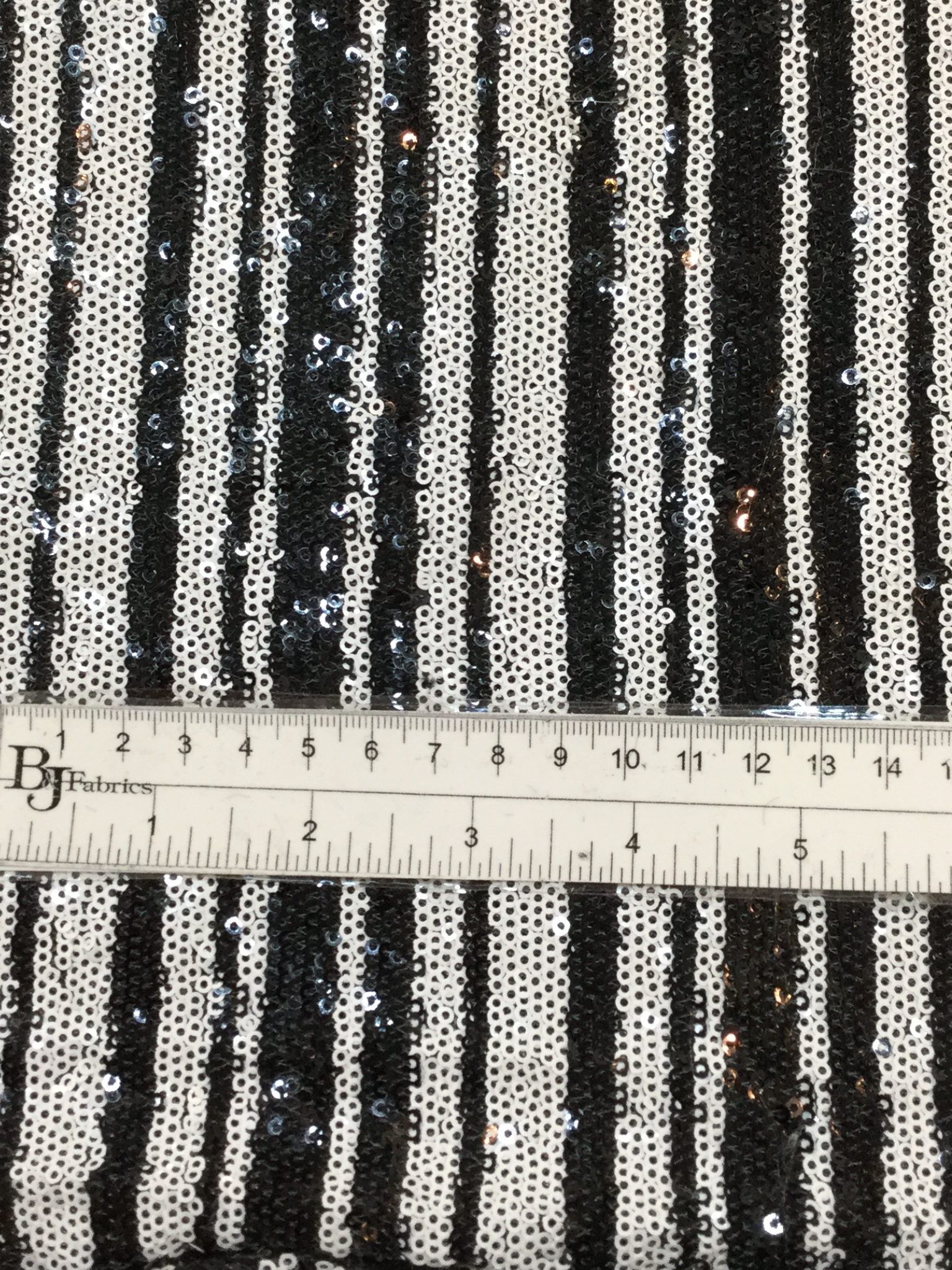 Mini Sequins on Stretch Tulle in Black and White Stripes