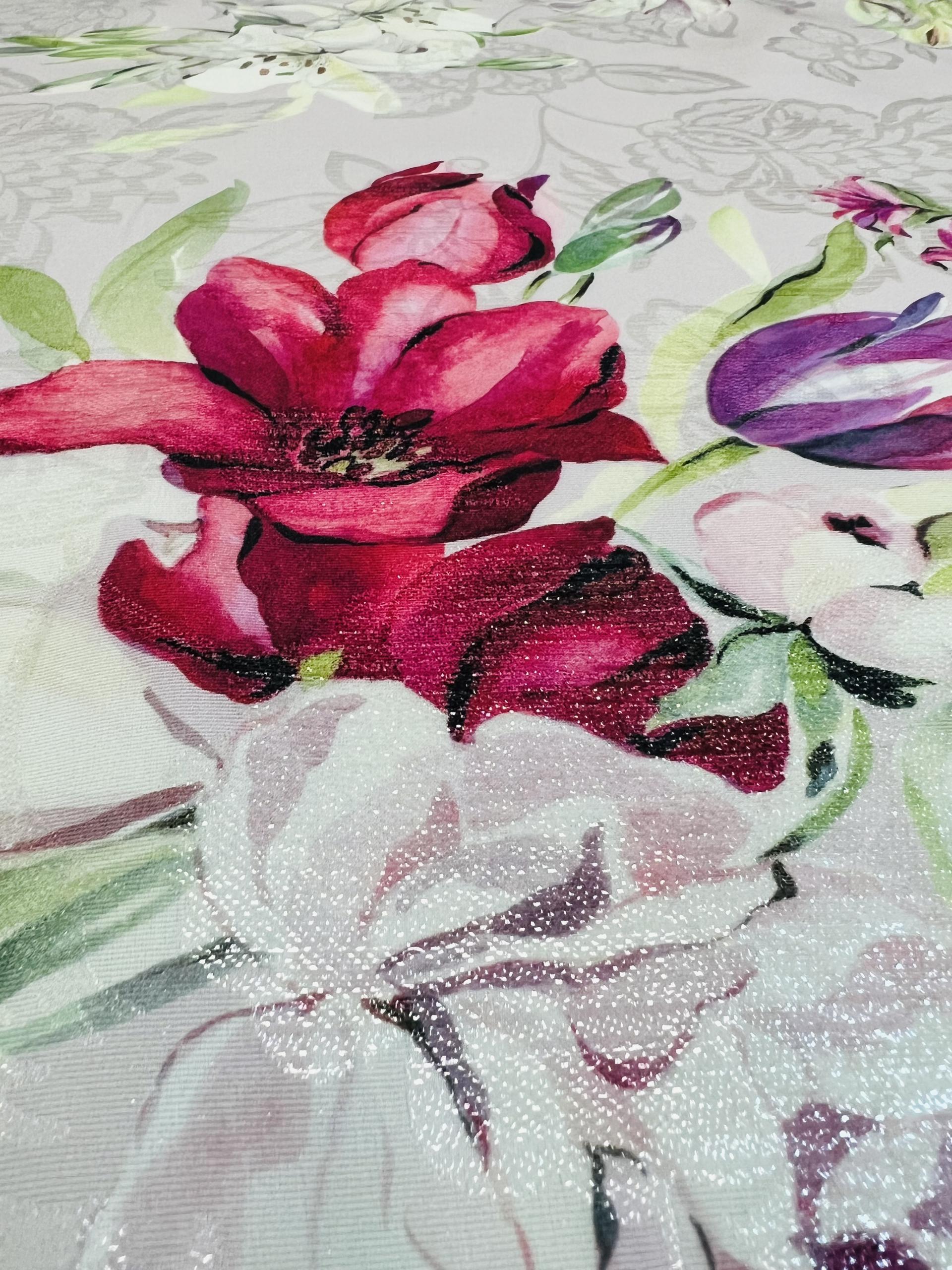 Printed Silk and Lurex Light Weight Gazar in Dusty Pink