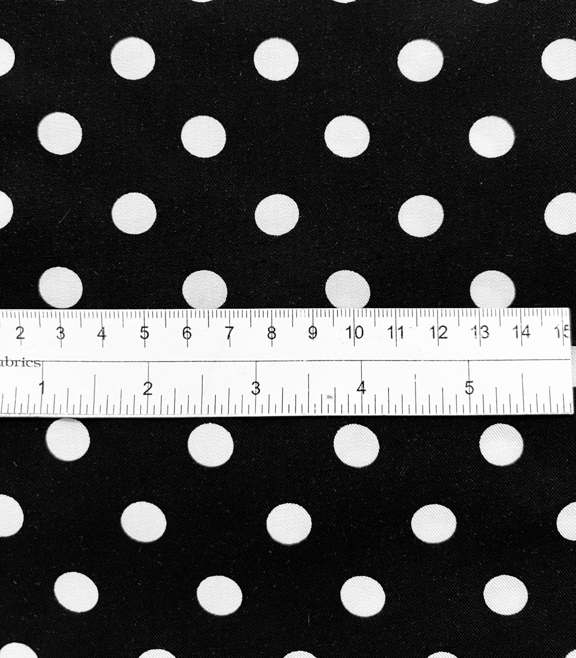 Printed Viscose Challis in Black & White 1/2" Dots