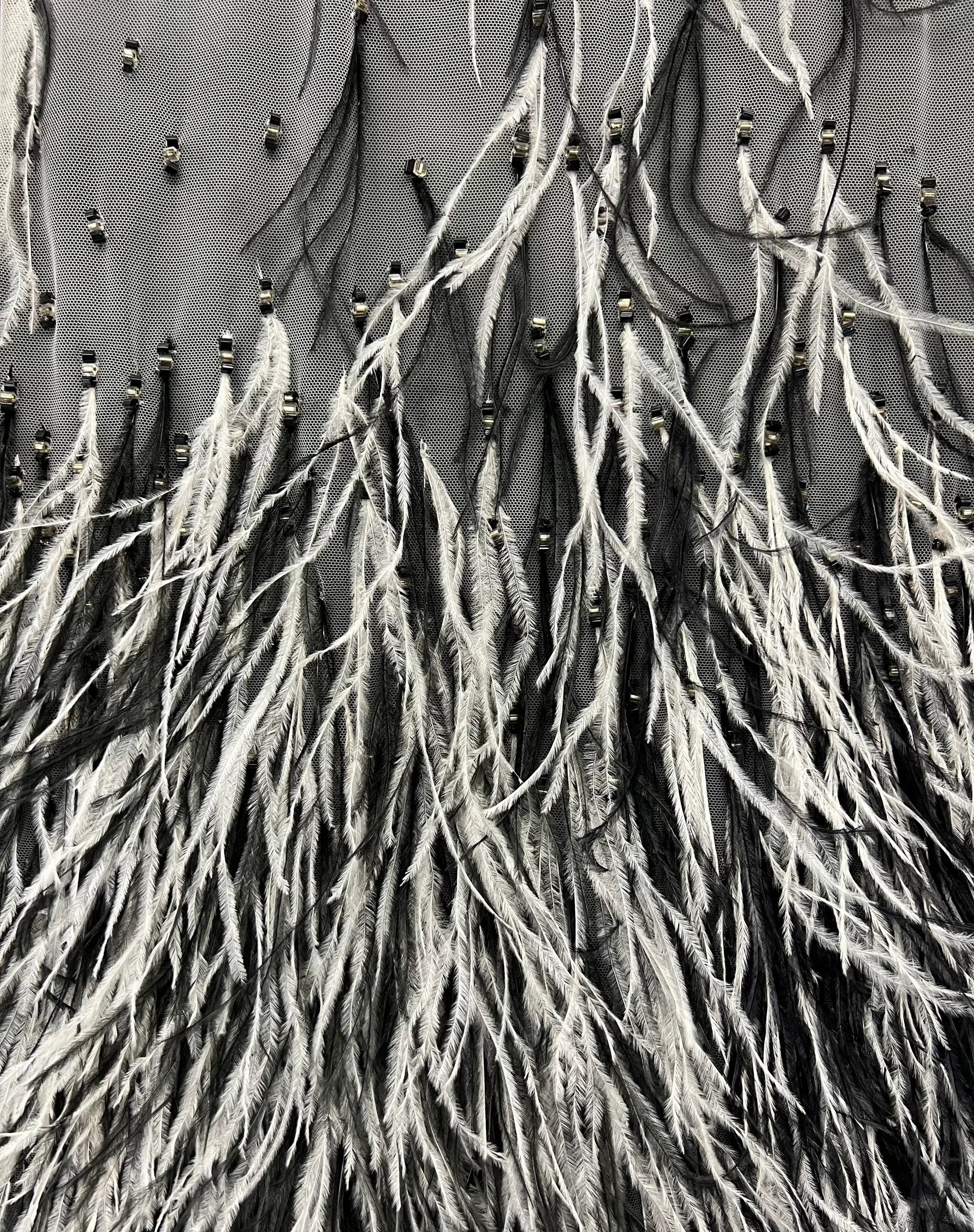 Hand Beaded Tulle With Feathers