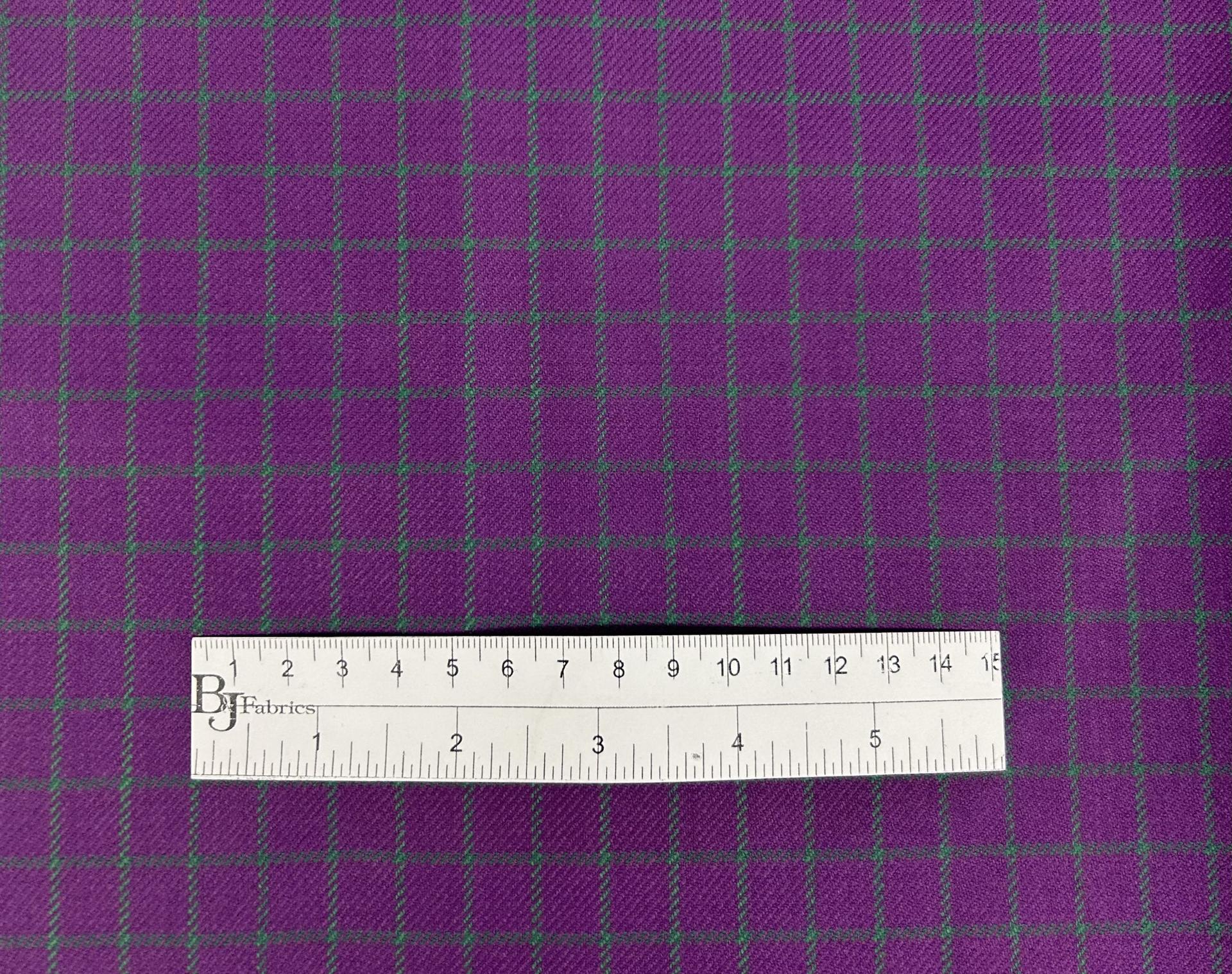 Italian Wool Windowpane Suiting in Purple & Green