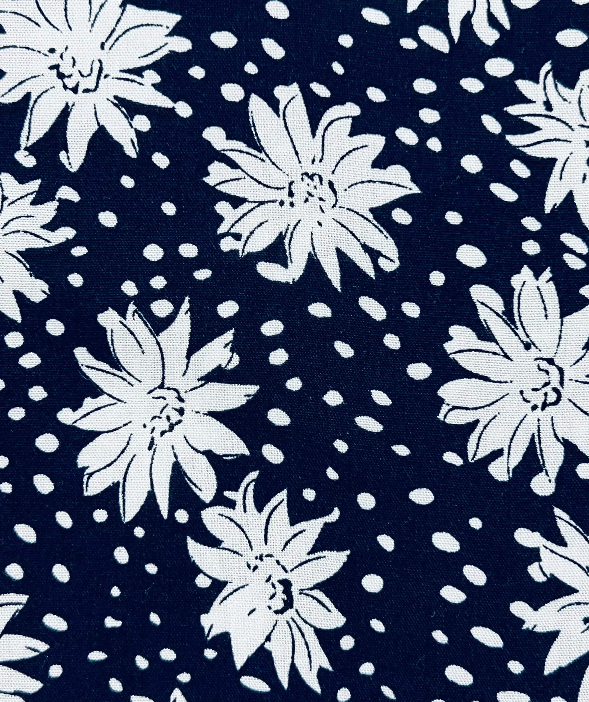 Printed Viscose Challis in Navy & White