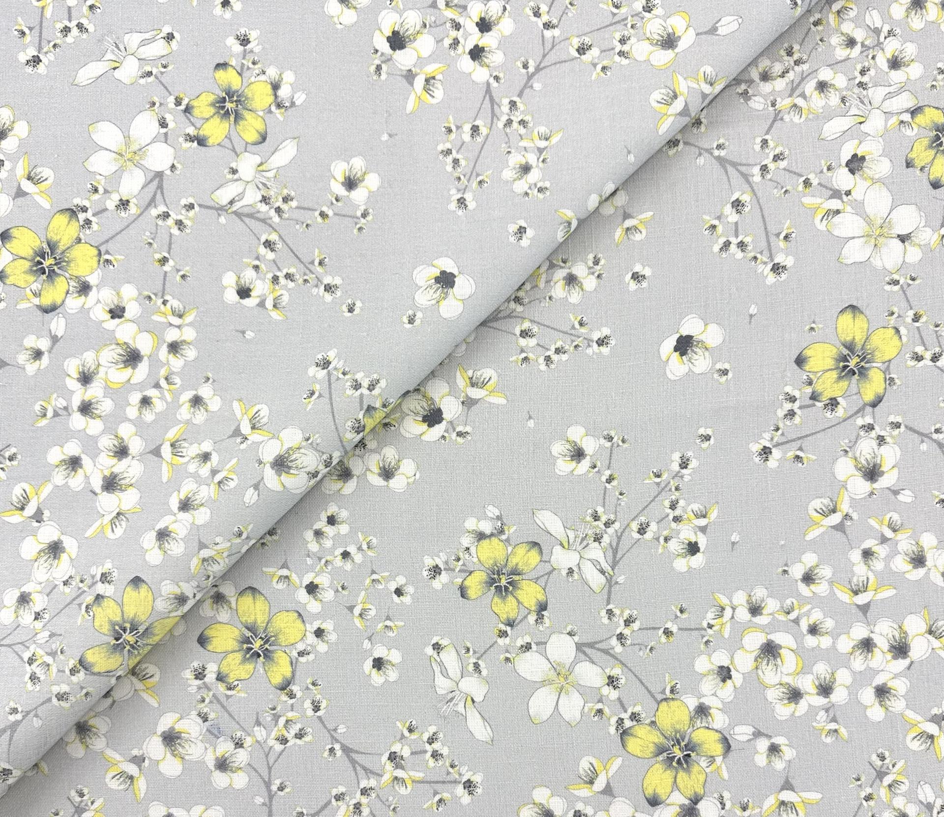 Linen Handkerchief Floral Grey Lemon