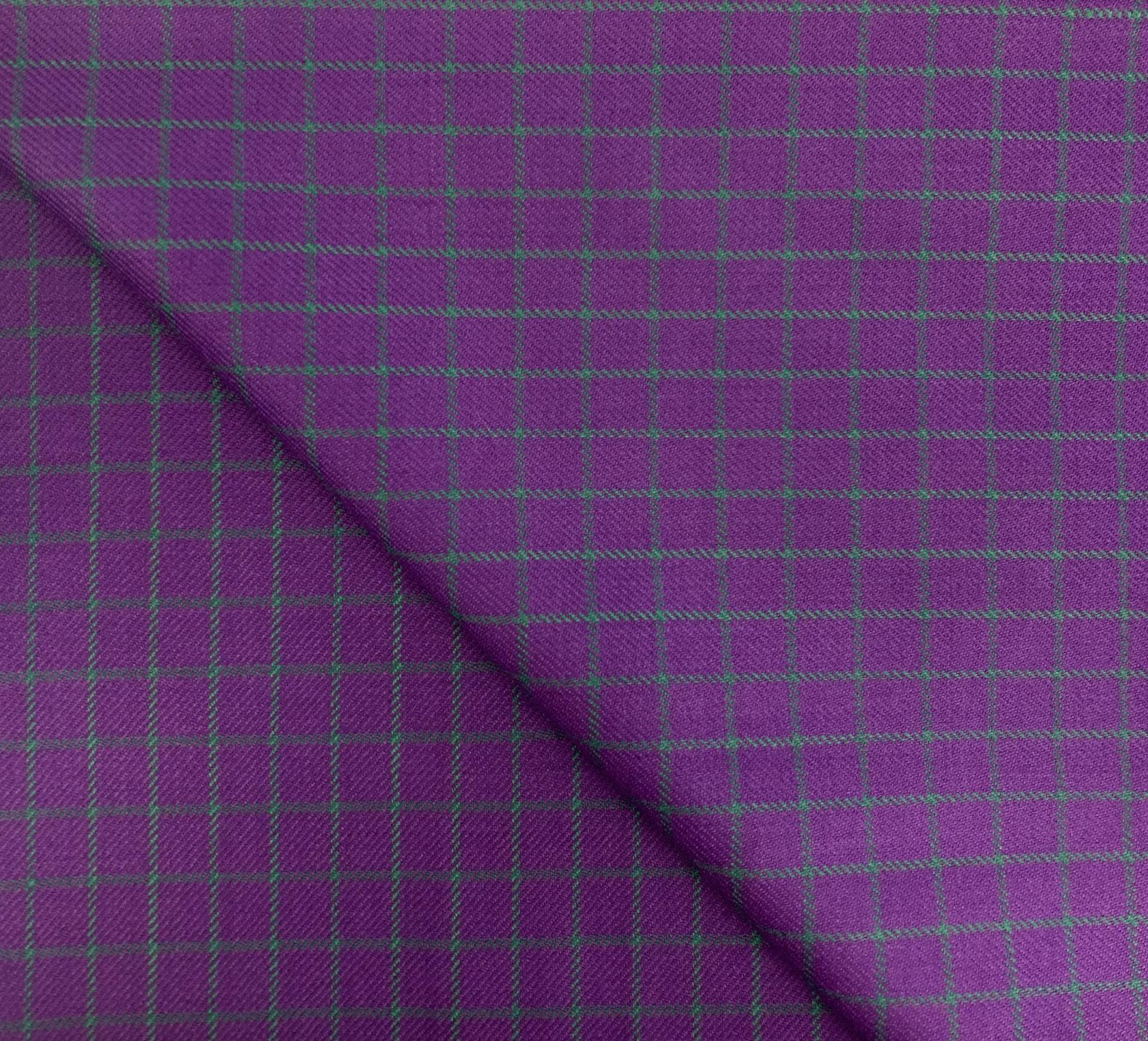 Italian Wool Windowpane Suiting in Purple & Green