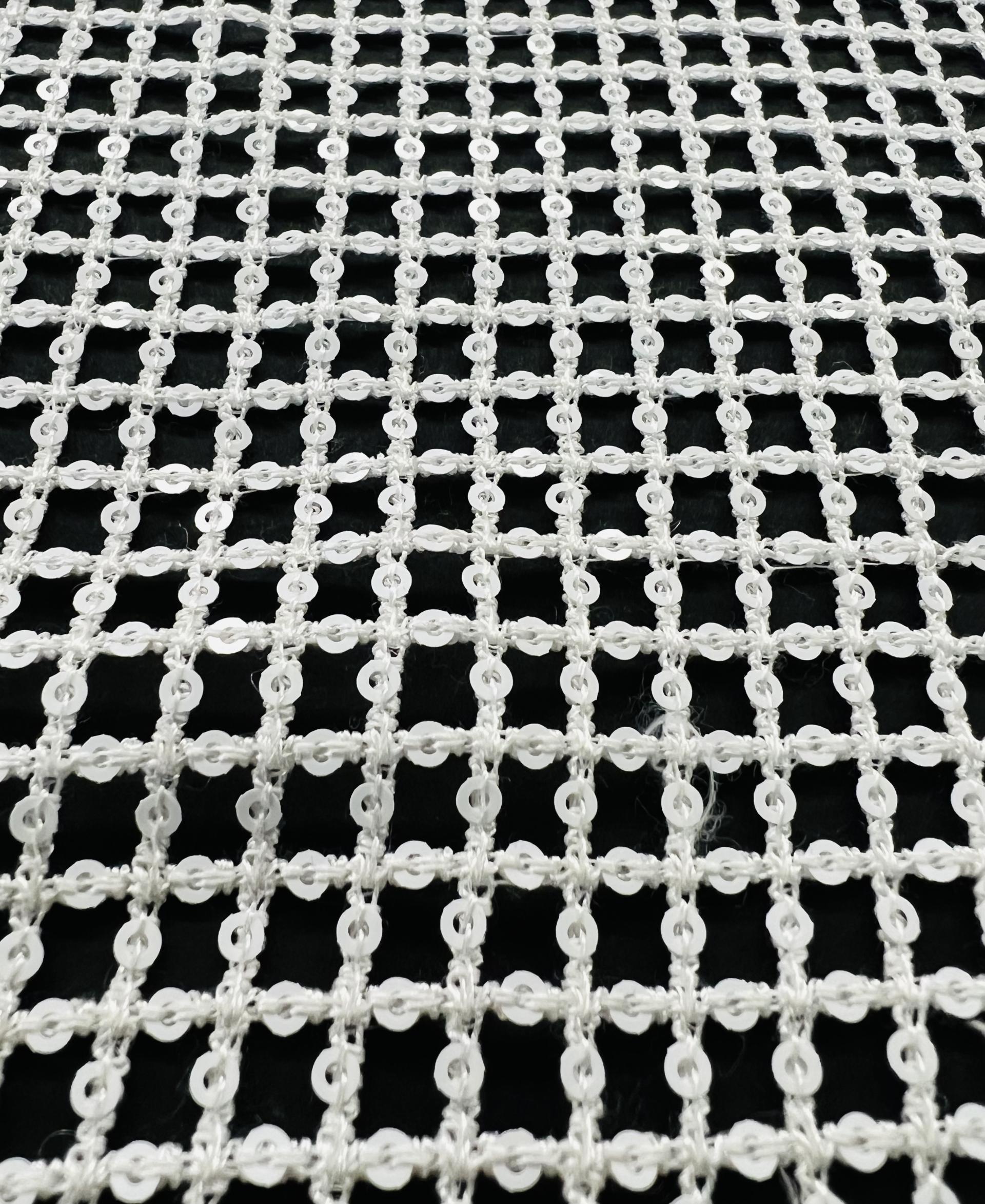 Micro Sequins Nylon Crochet Mesh in White