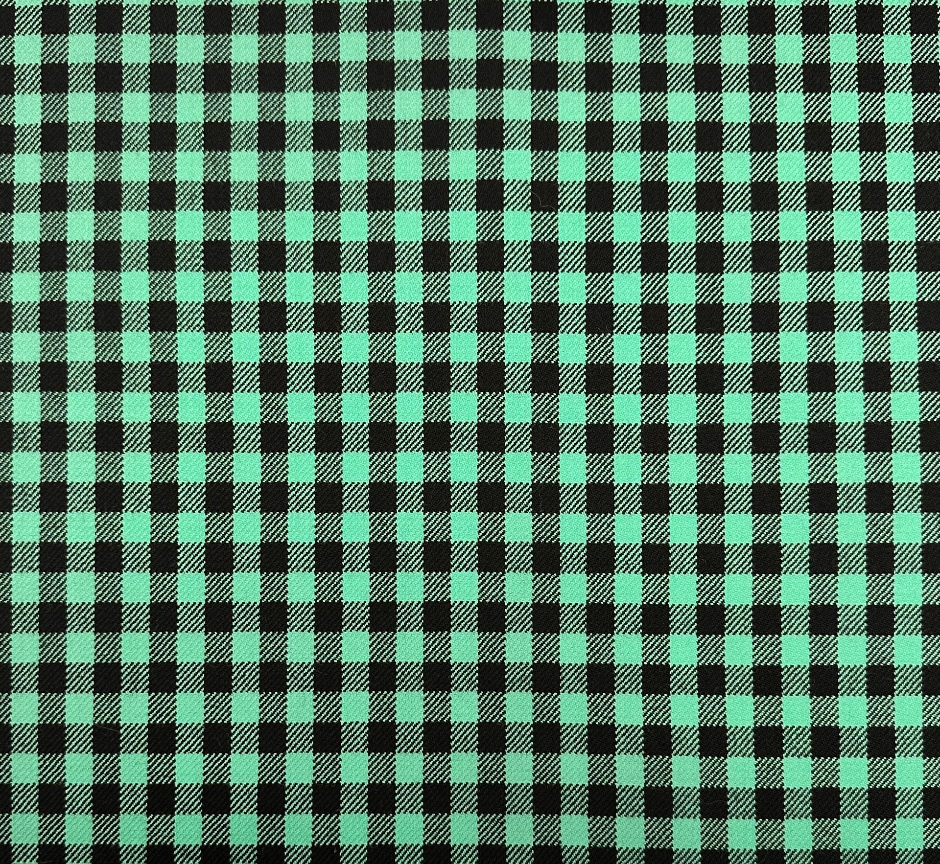 Italian Virgin Wool Check Suiting in Aqua Black