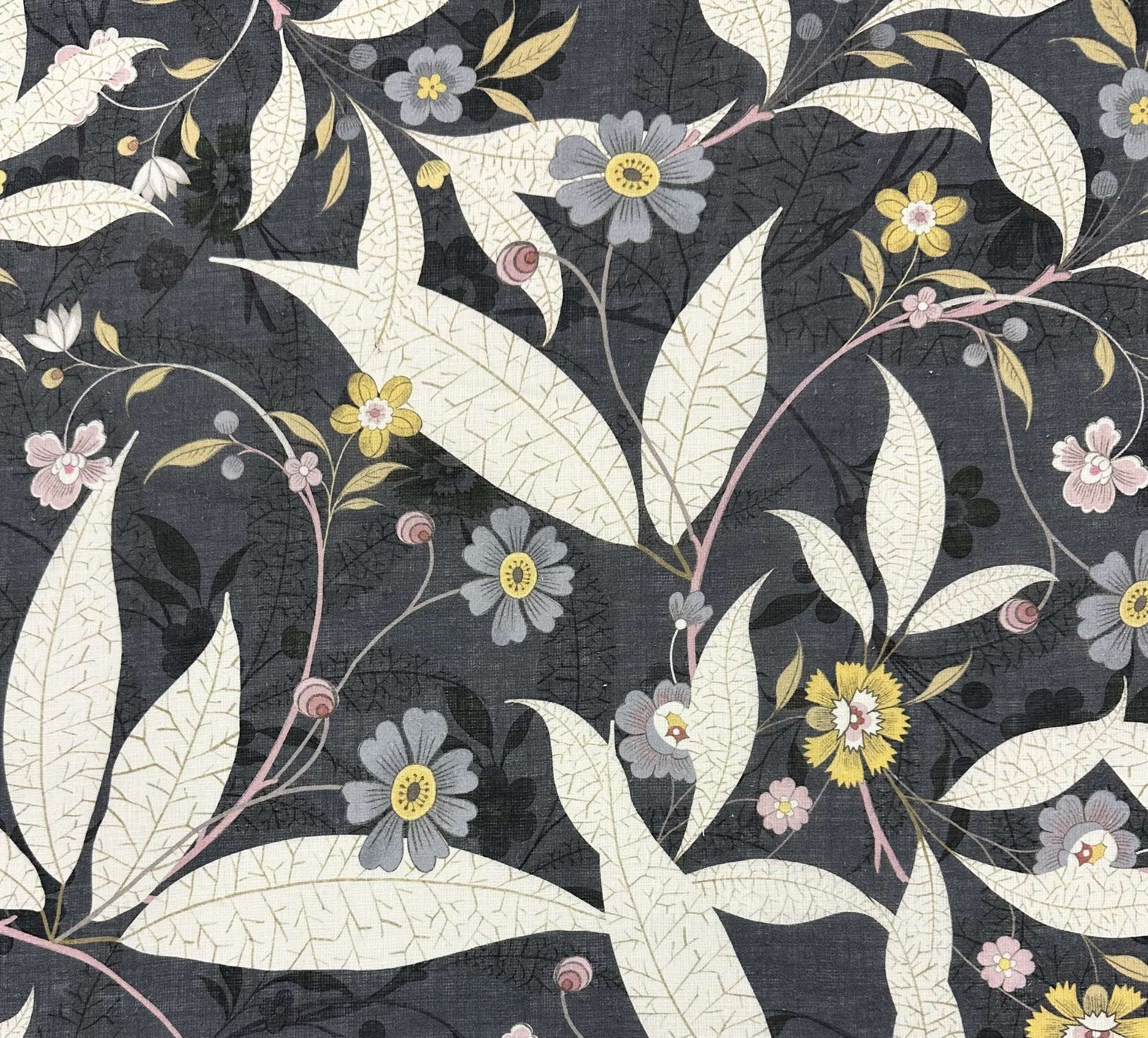 Linen Handkerchief Floral in Charcoal