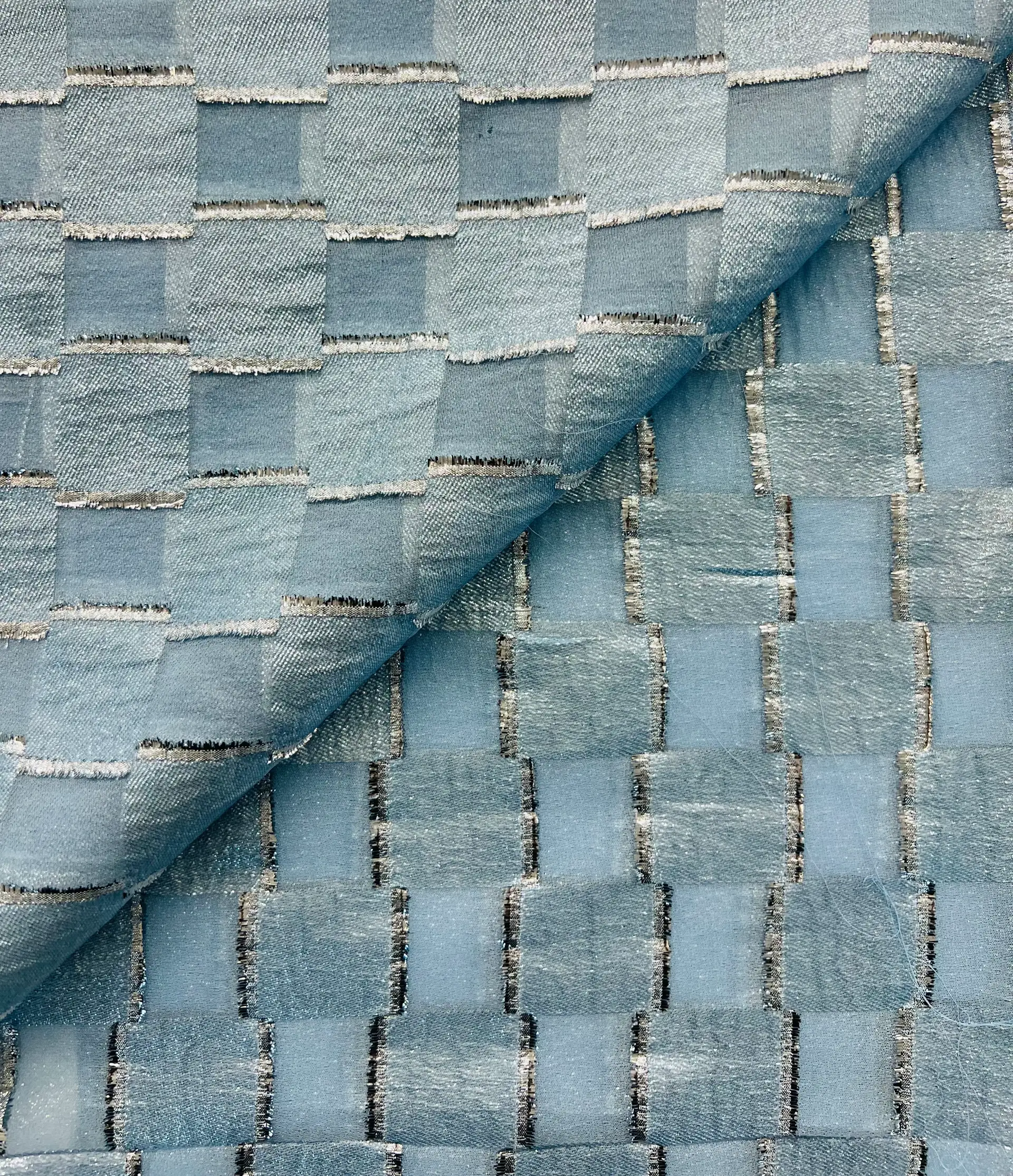 Silk and Lurex Fil Coupé Chiffon with Woven Checkered Pattern