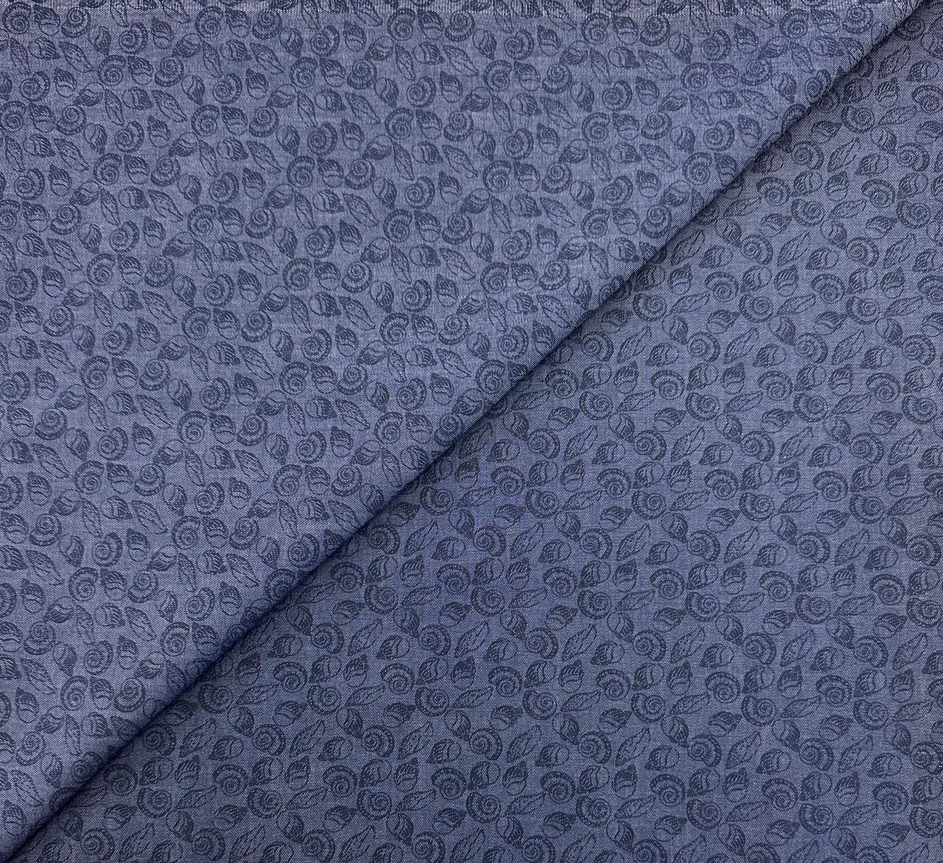 Cotton Denim Seashell Print in Navy