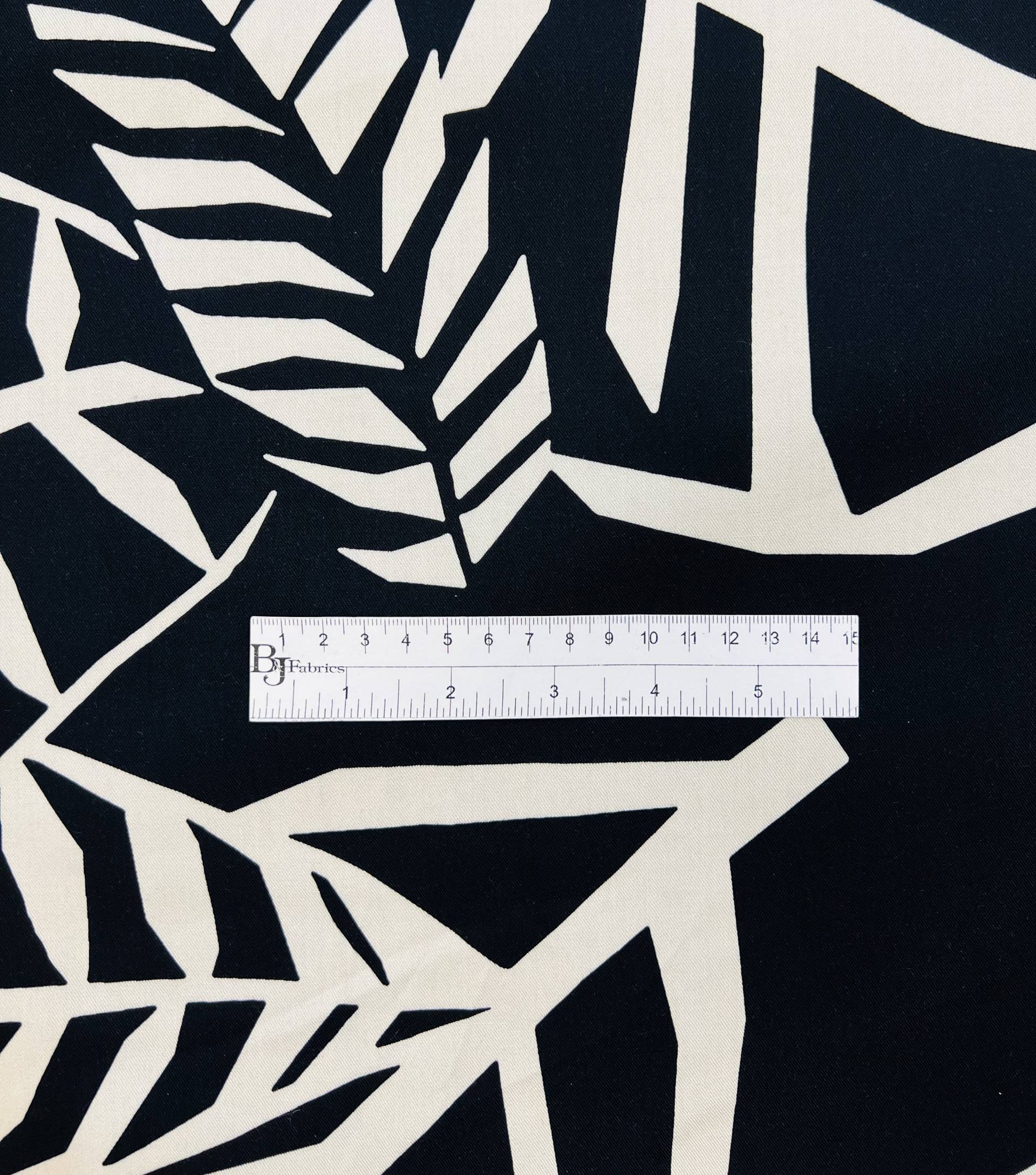 Printed Viscose Challis in Black & Ivory in Over Size Motif