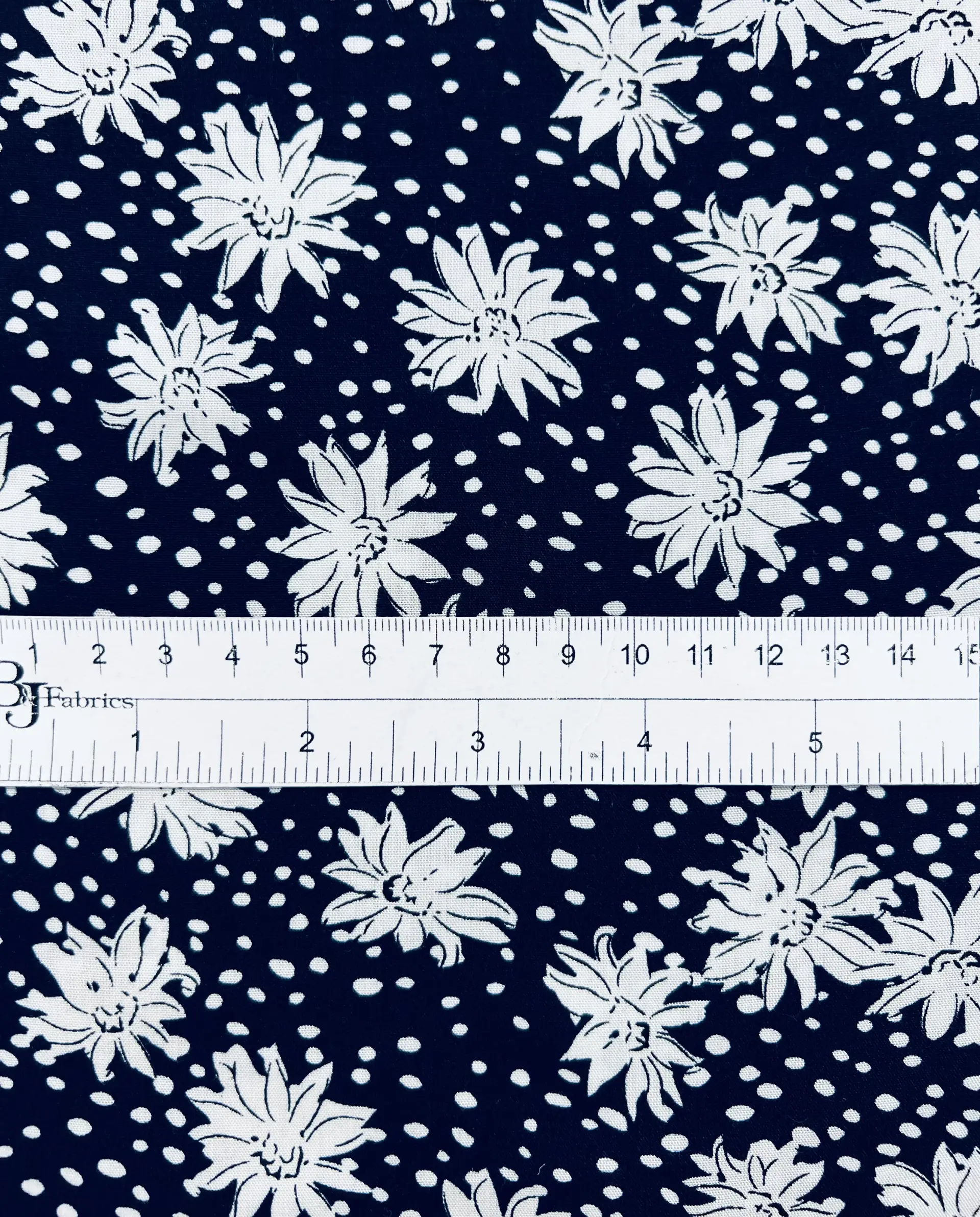 Printed Viscose Challis in Navy & White