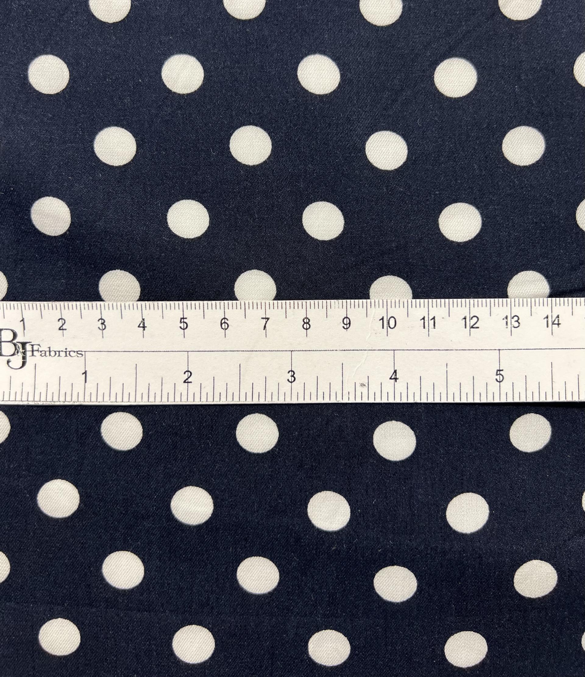 Printed Viscose Challis in Navy & White 1/2" Dots