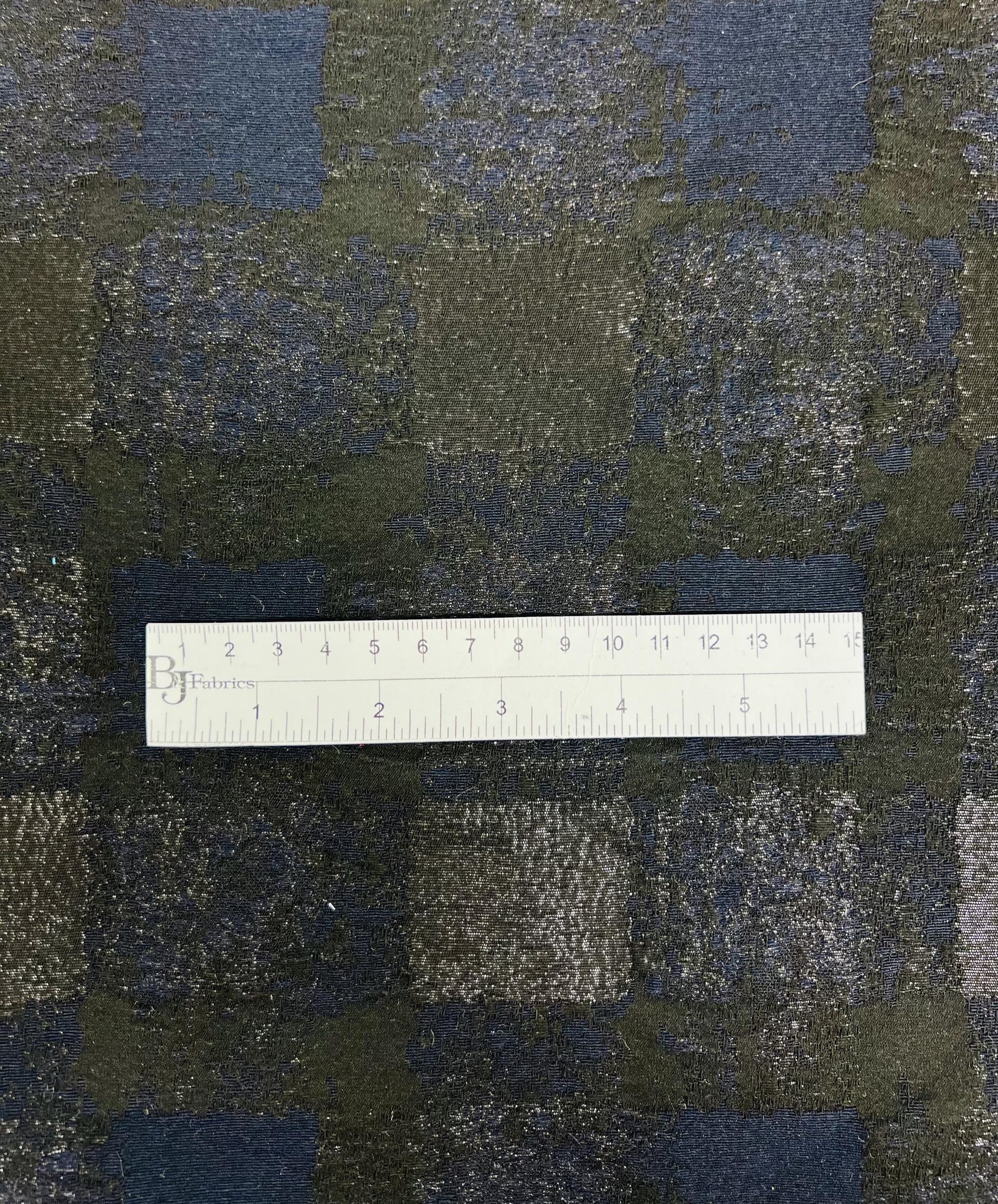 Abstract Check Brocade in Metallic Navy/Black