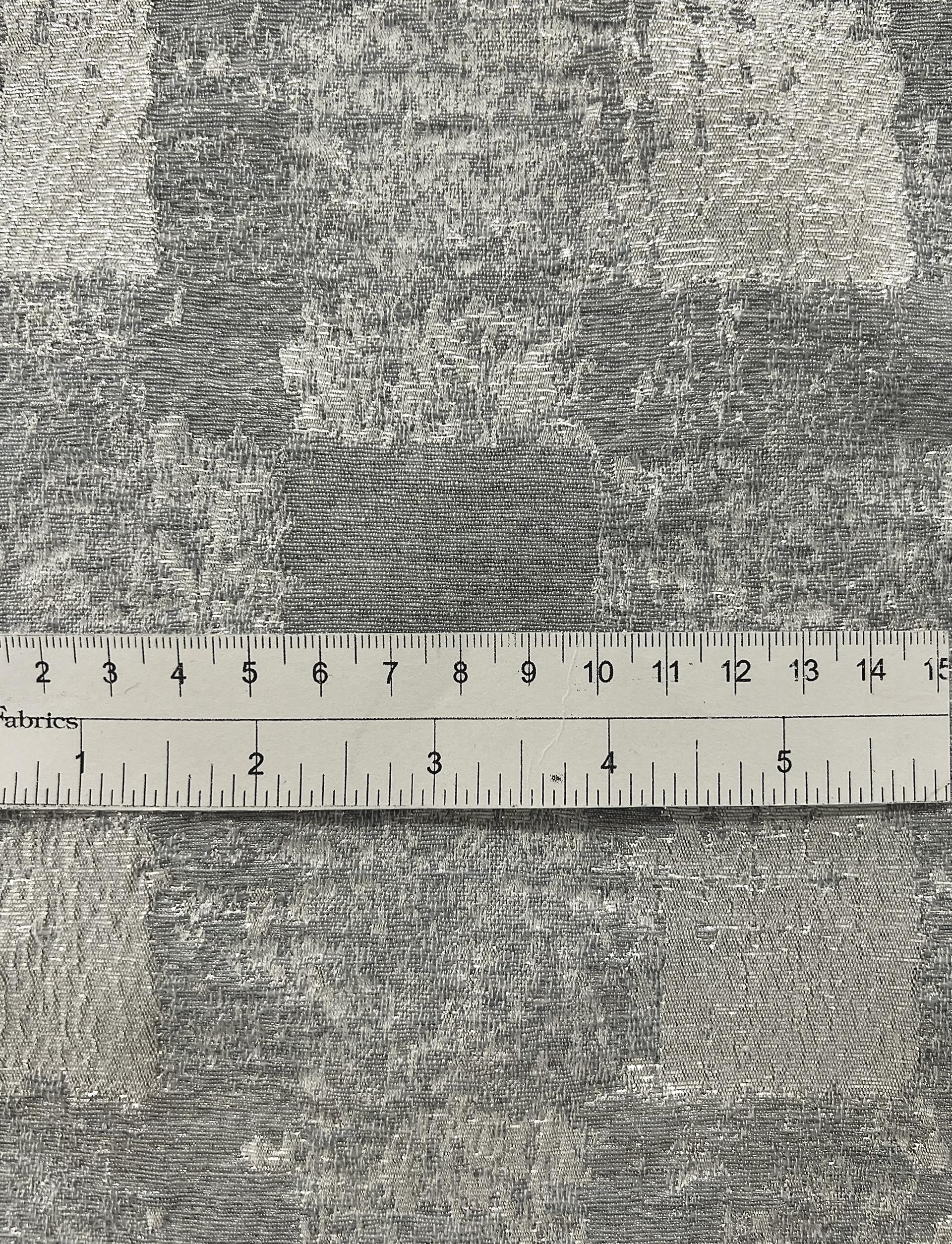 Abstract Check Brocade in White/silver Metallic