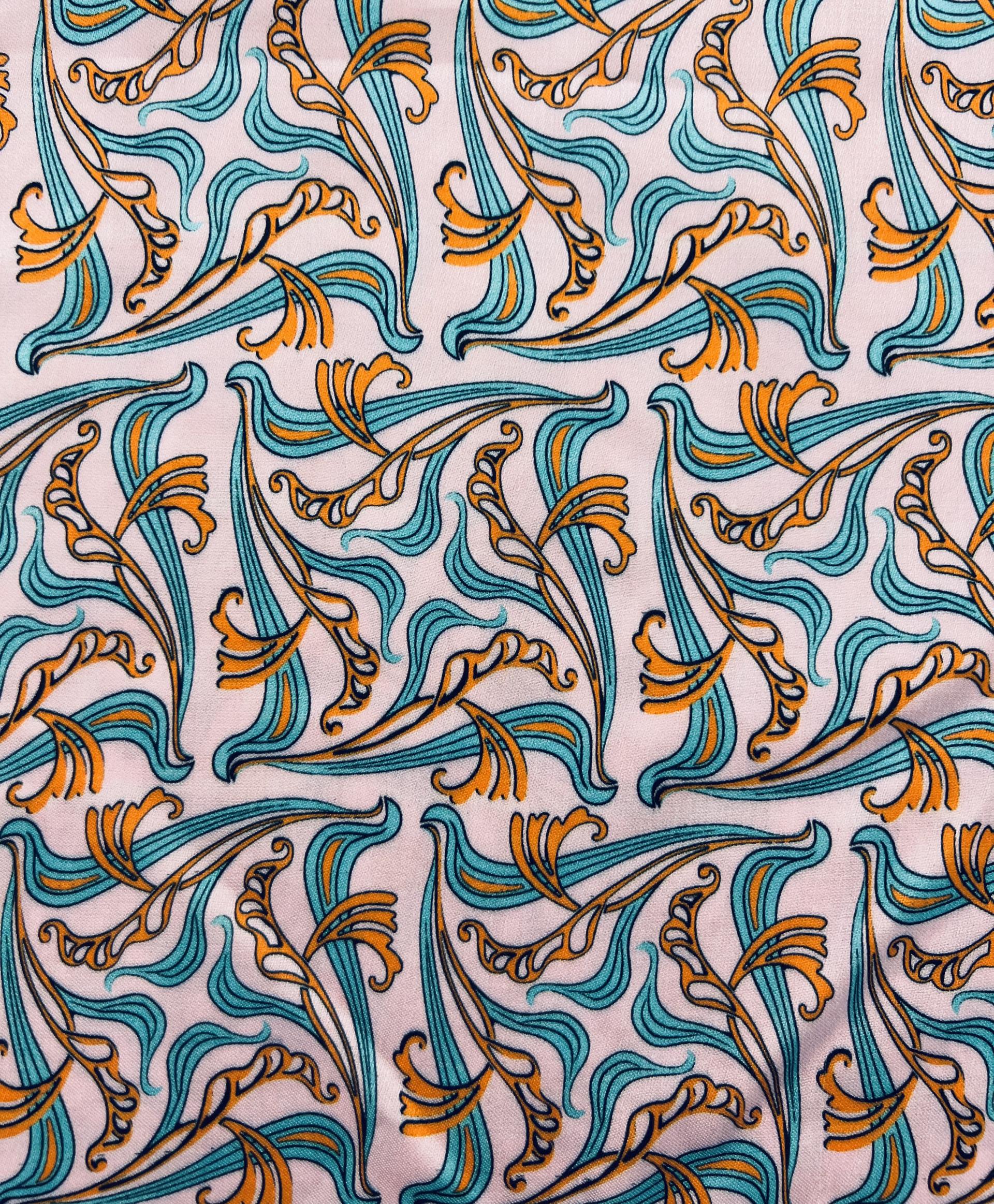 Printed Viscose challis Sateen On Pink Ground