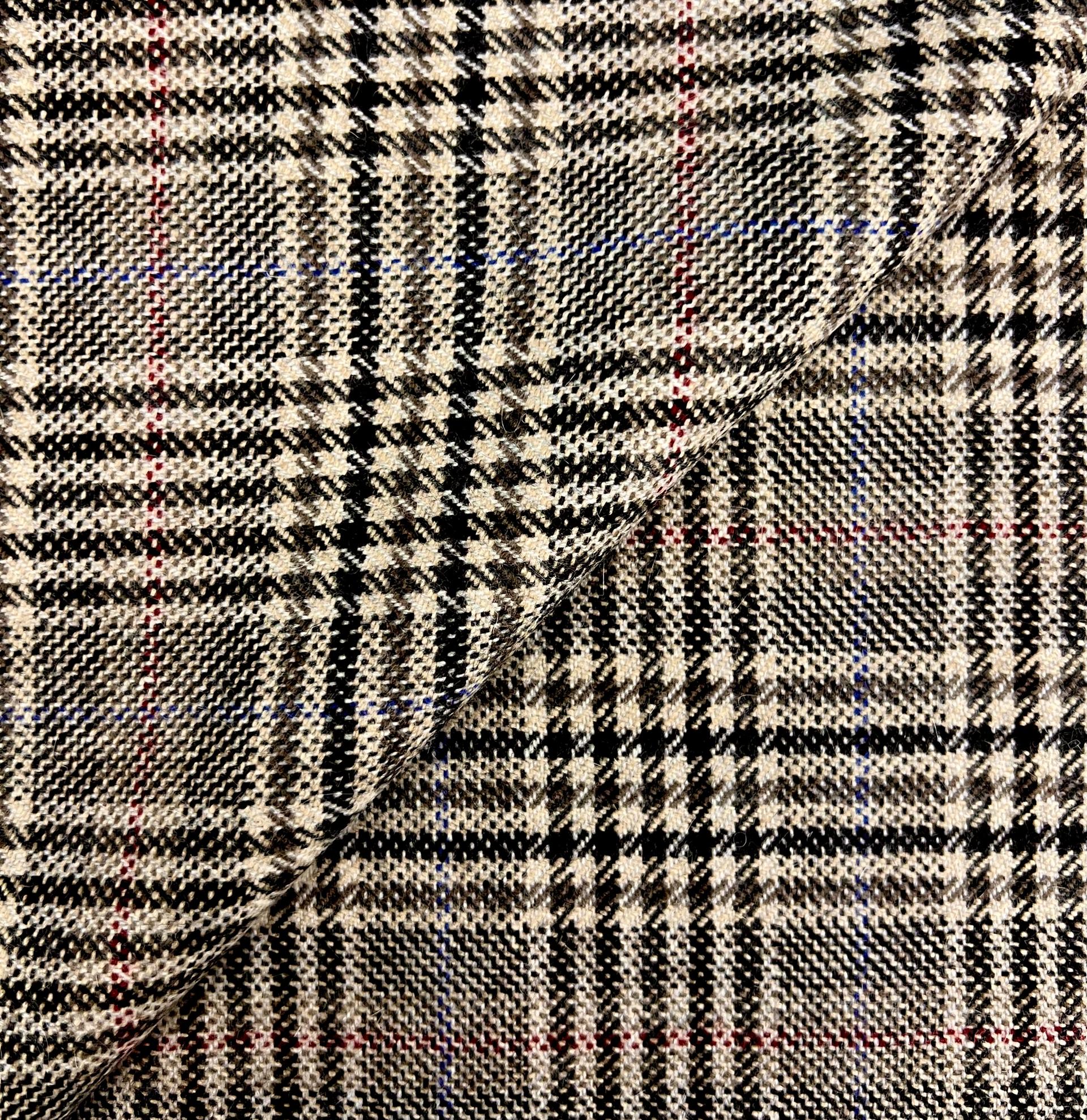 Italian Wool Plaid Suiting in Red Taupe