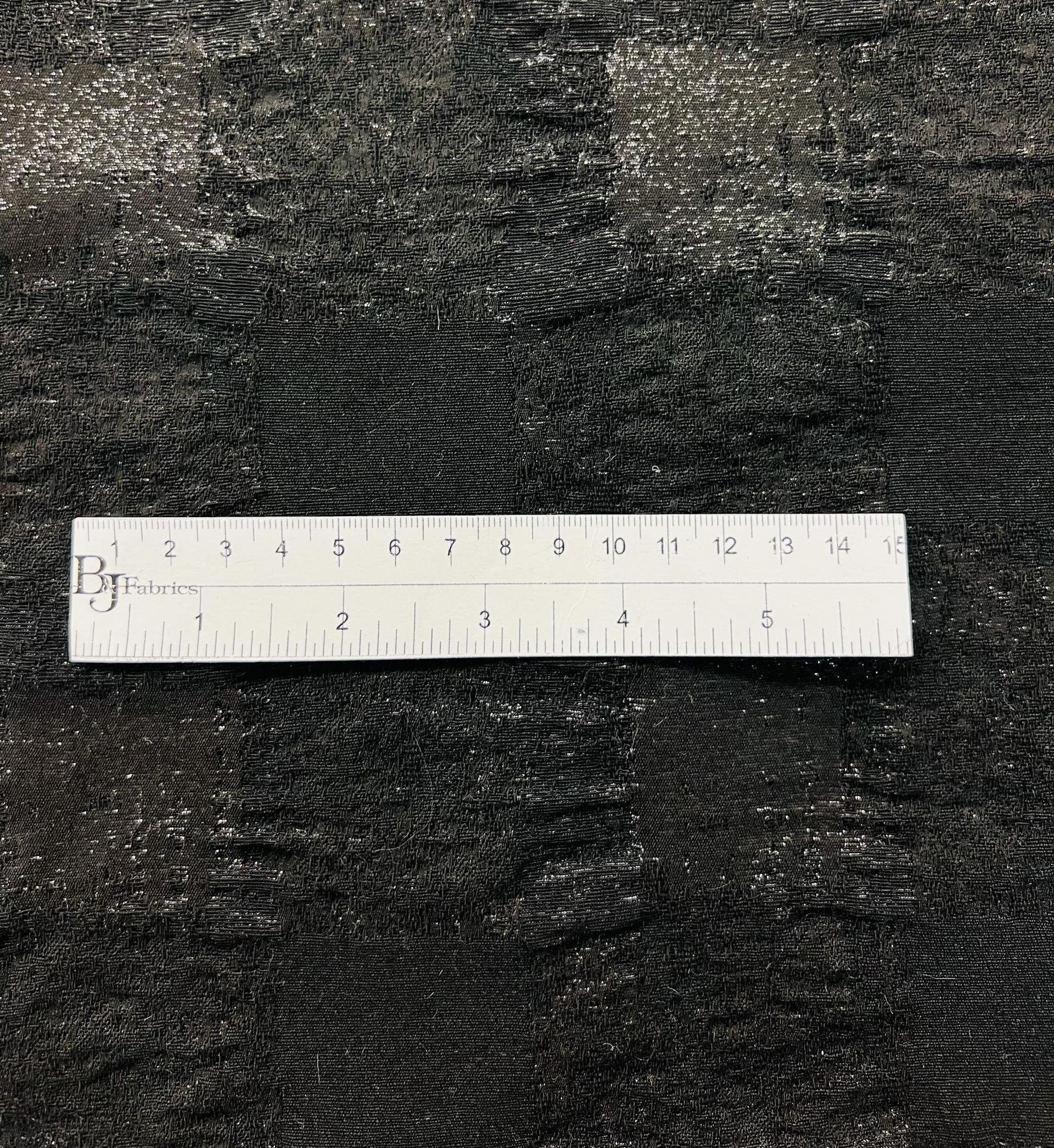 Abstract Check Brocade in Black Metallic