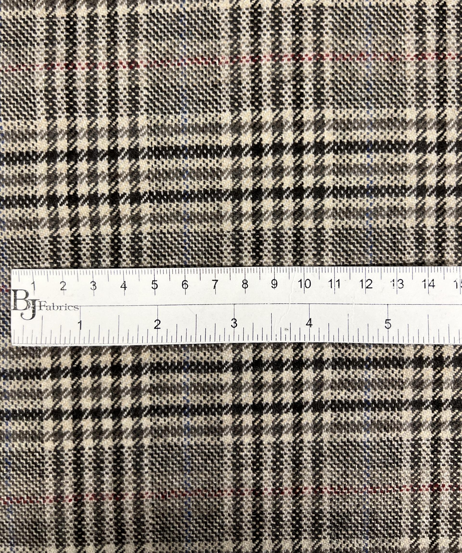 Italian Wool Plaid Suiting in Red Taupe