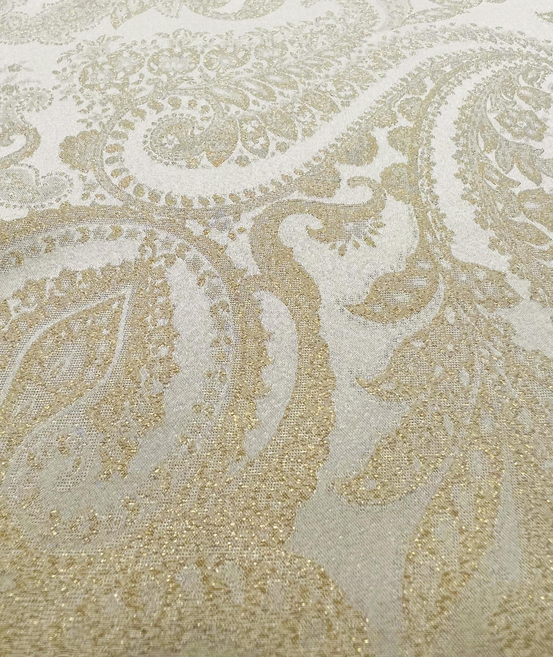 Silk Lamé Charmeuse Jacquard in Ivory & Gold