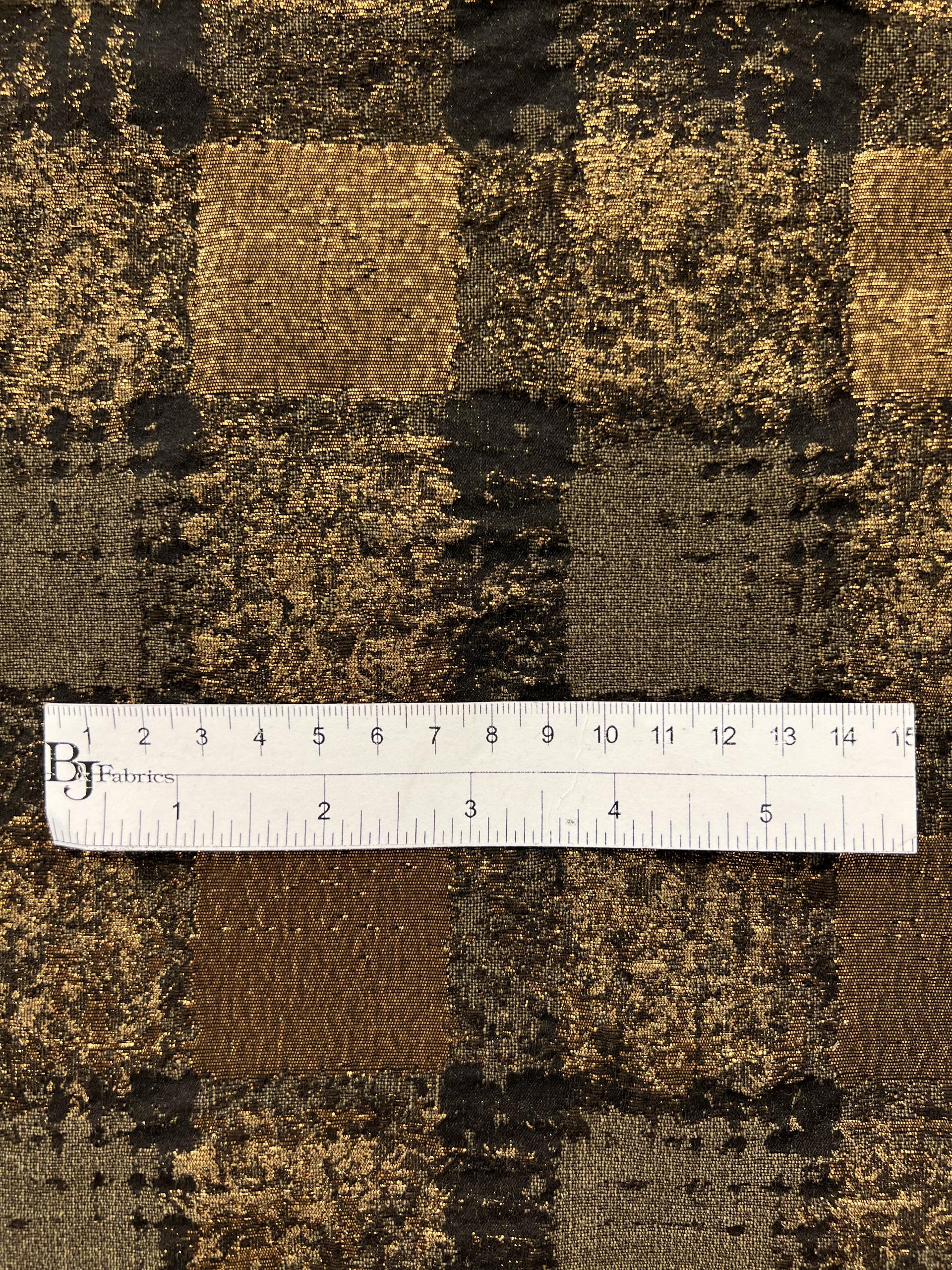 Abstract Check Brocade in Metallic Gold/Black
