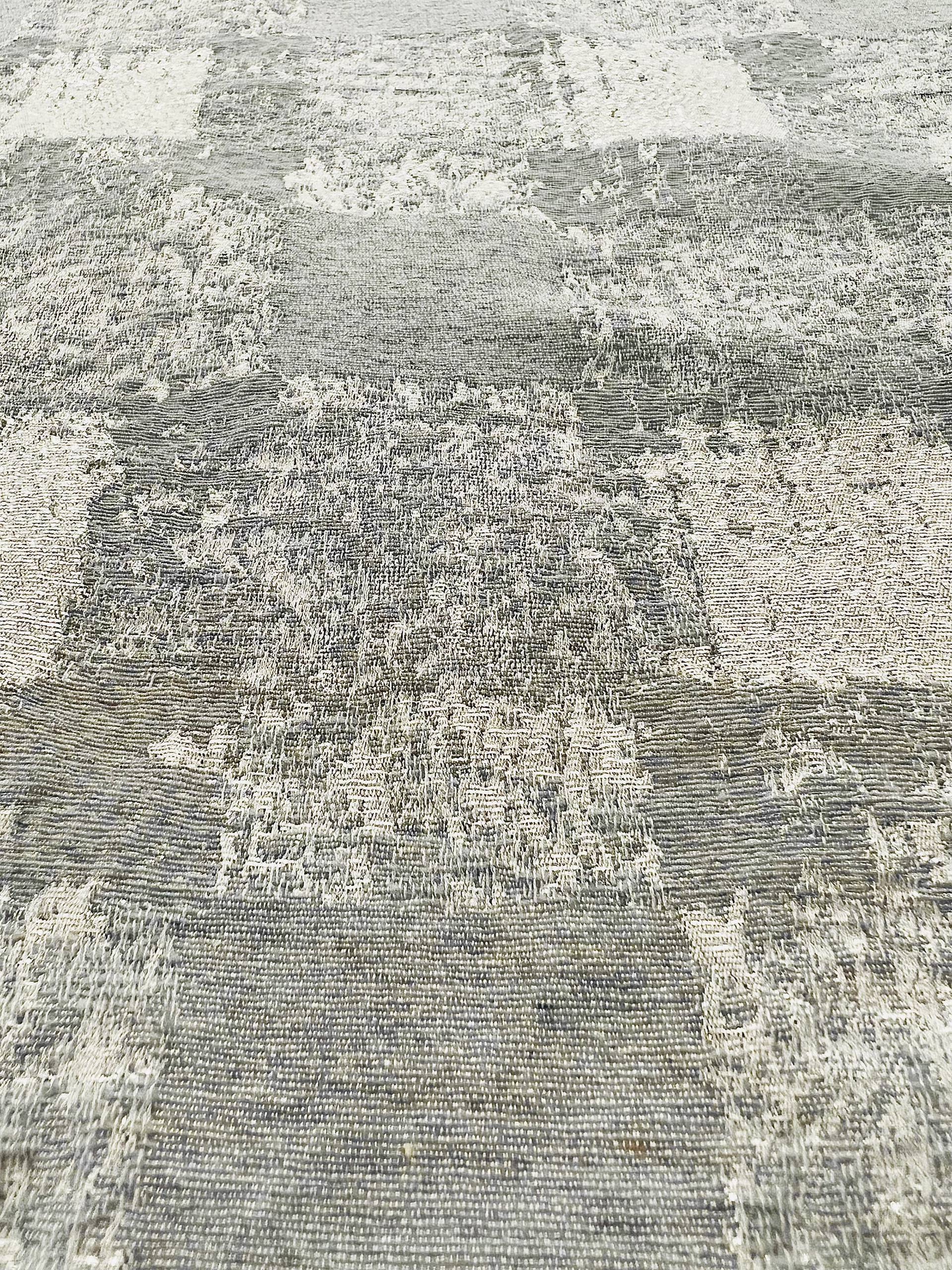 Abstract Check Brocade in White/silver Metallic