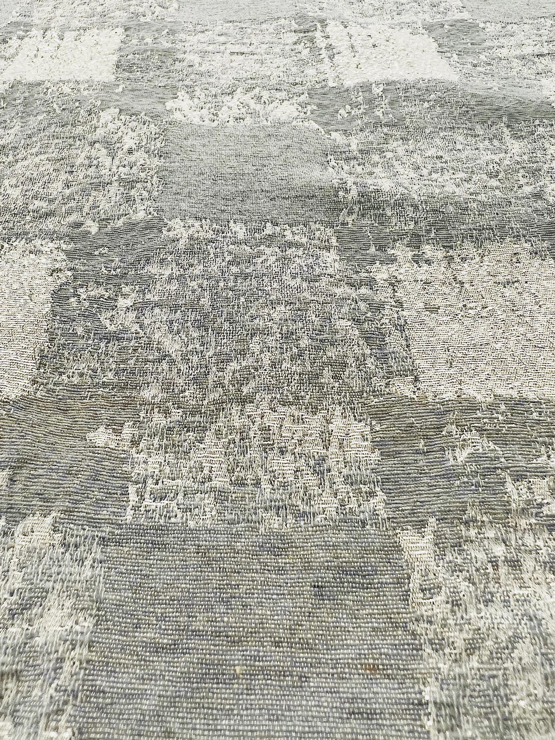 Abstract Check Brocade in White/silver Metallic