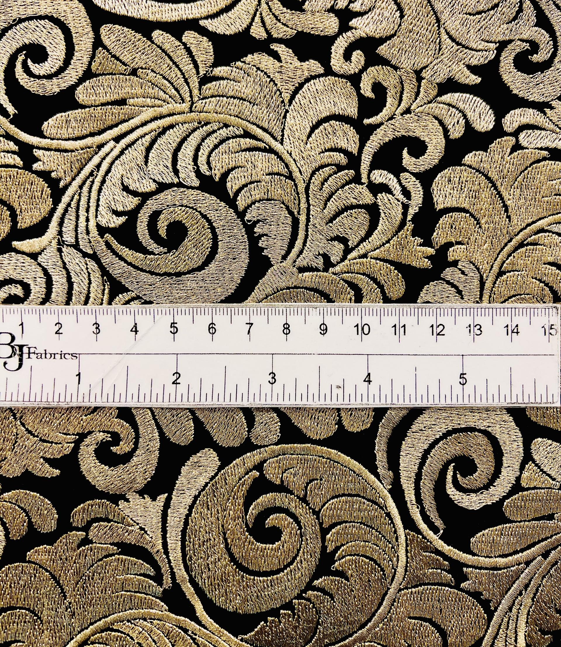 Metallic Embroidered Black Taffeta in Gold