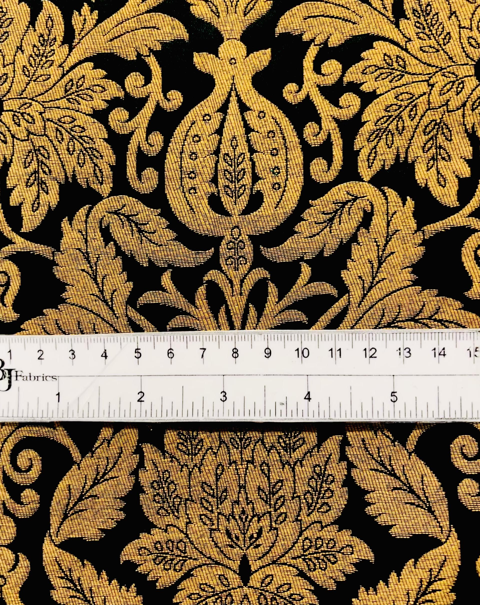 Metallic Large Floral Brocade in Black Gold