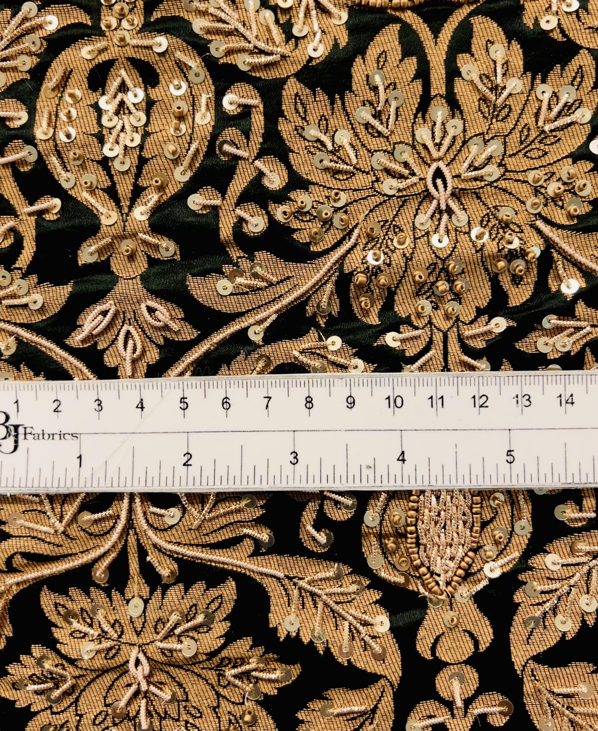 Hand Beaded Rayon Blended Brocade in Black and Gold