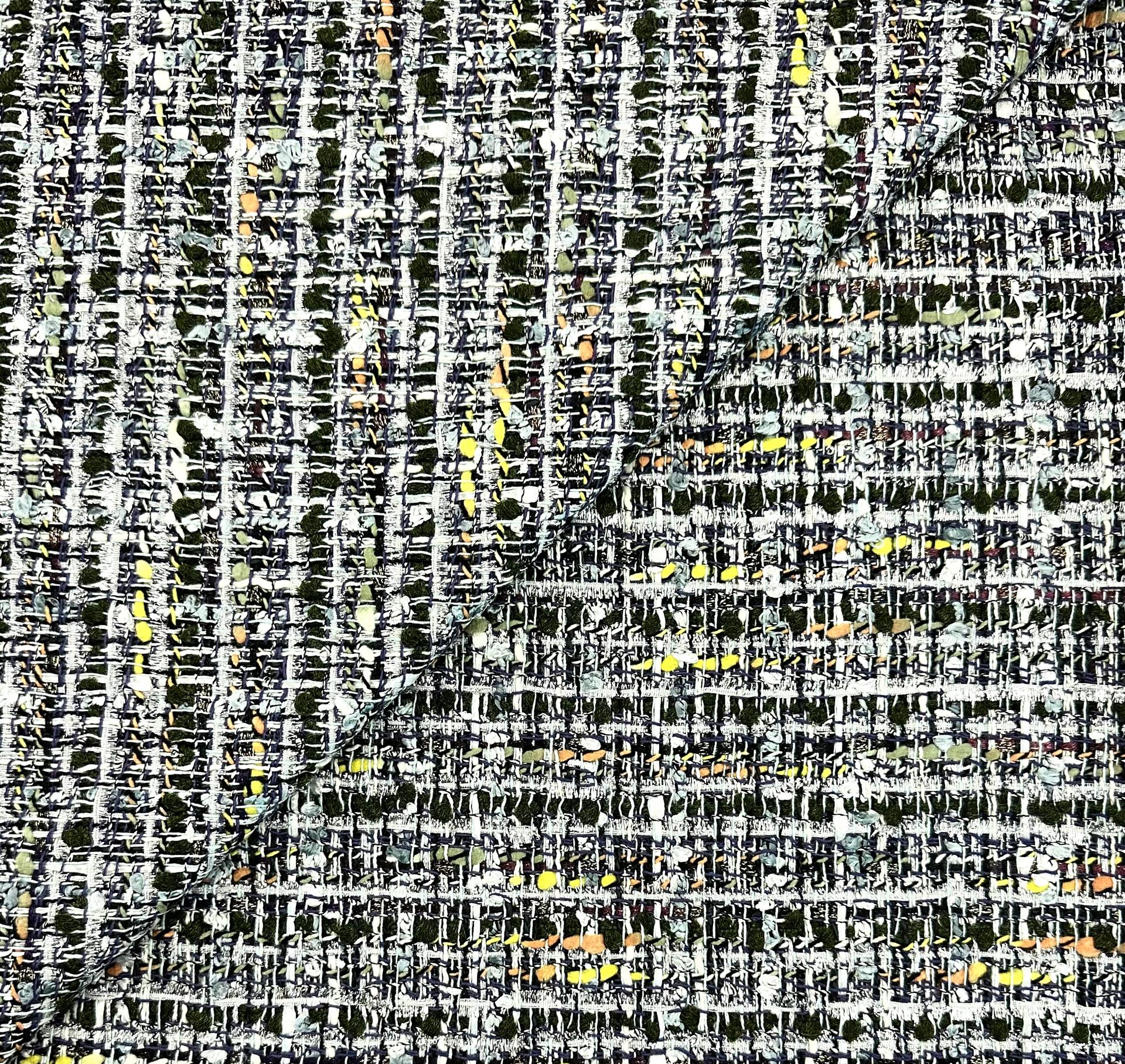 Italian Cotton Blend Tweed in Olive