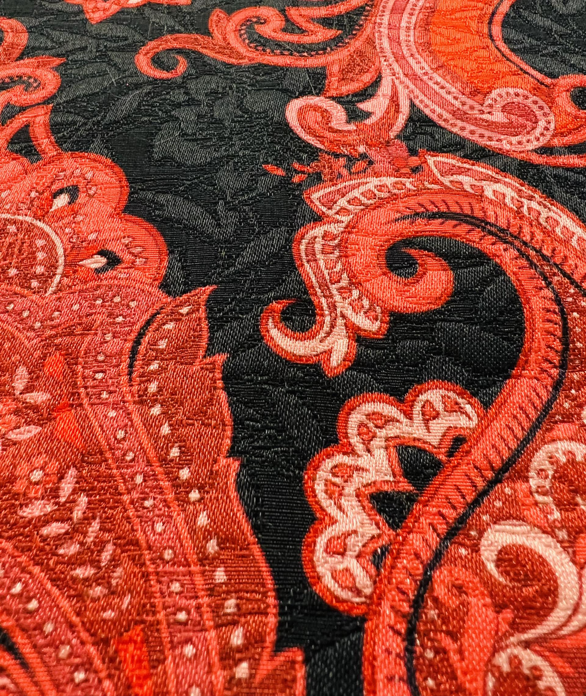 Printed Pure Silk Damask in Coral & Black