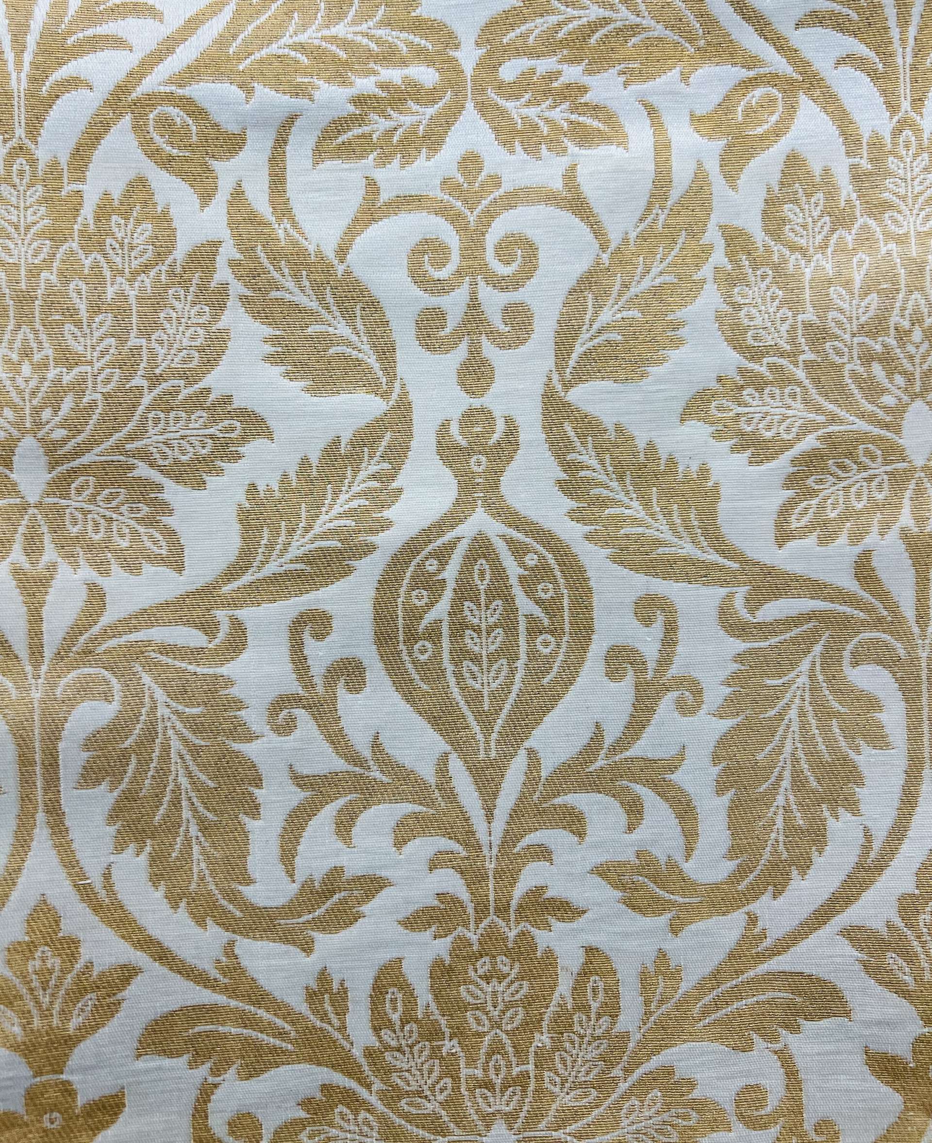 Metallic Large Floral Brocade in White Gold