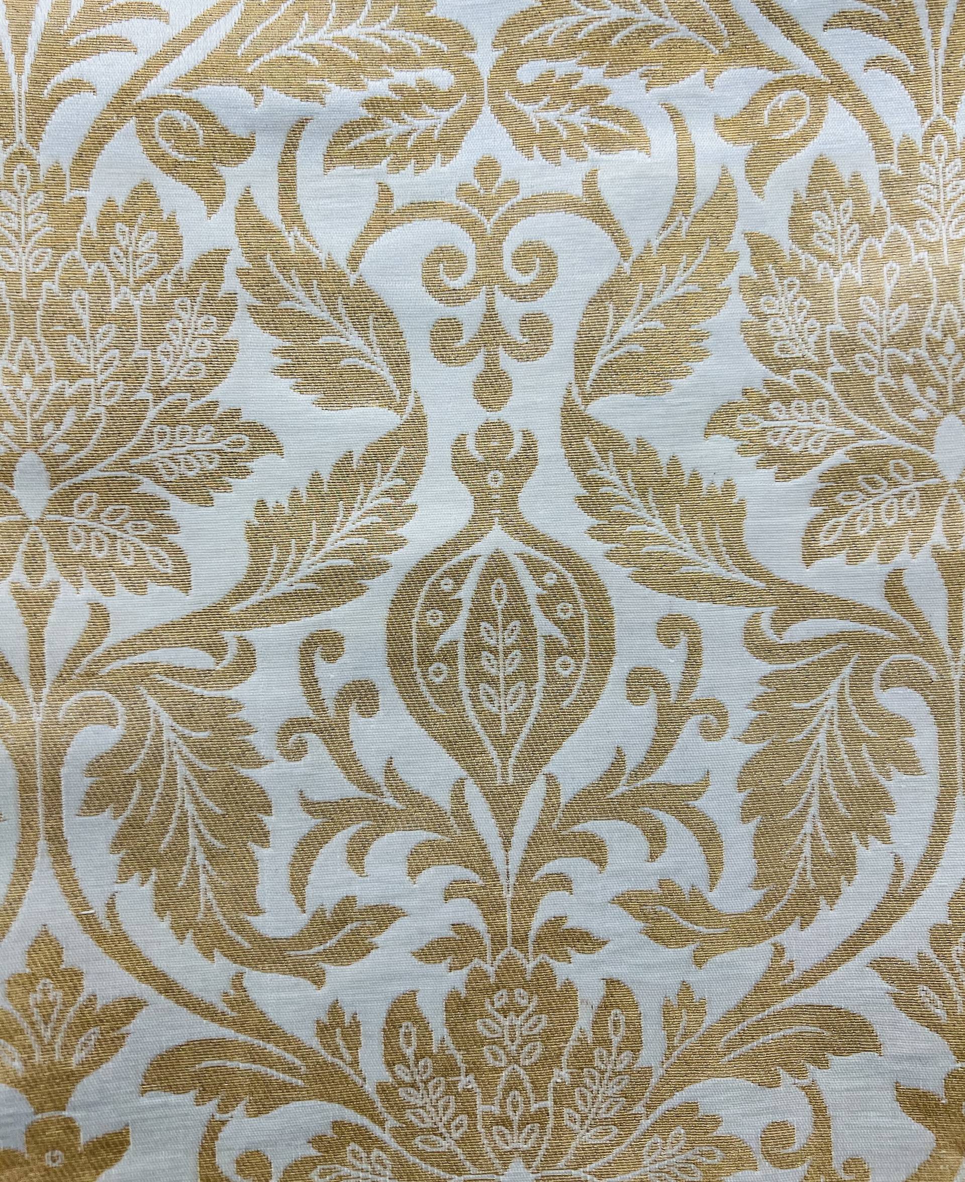 Metallic Large Floral Brocade in White Gold
