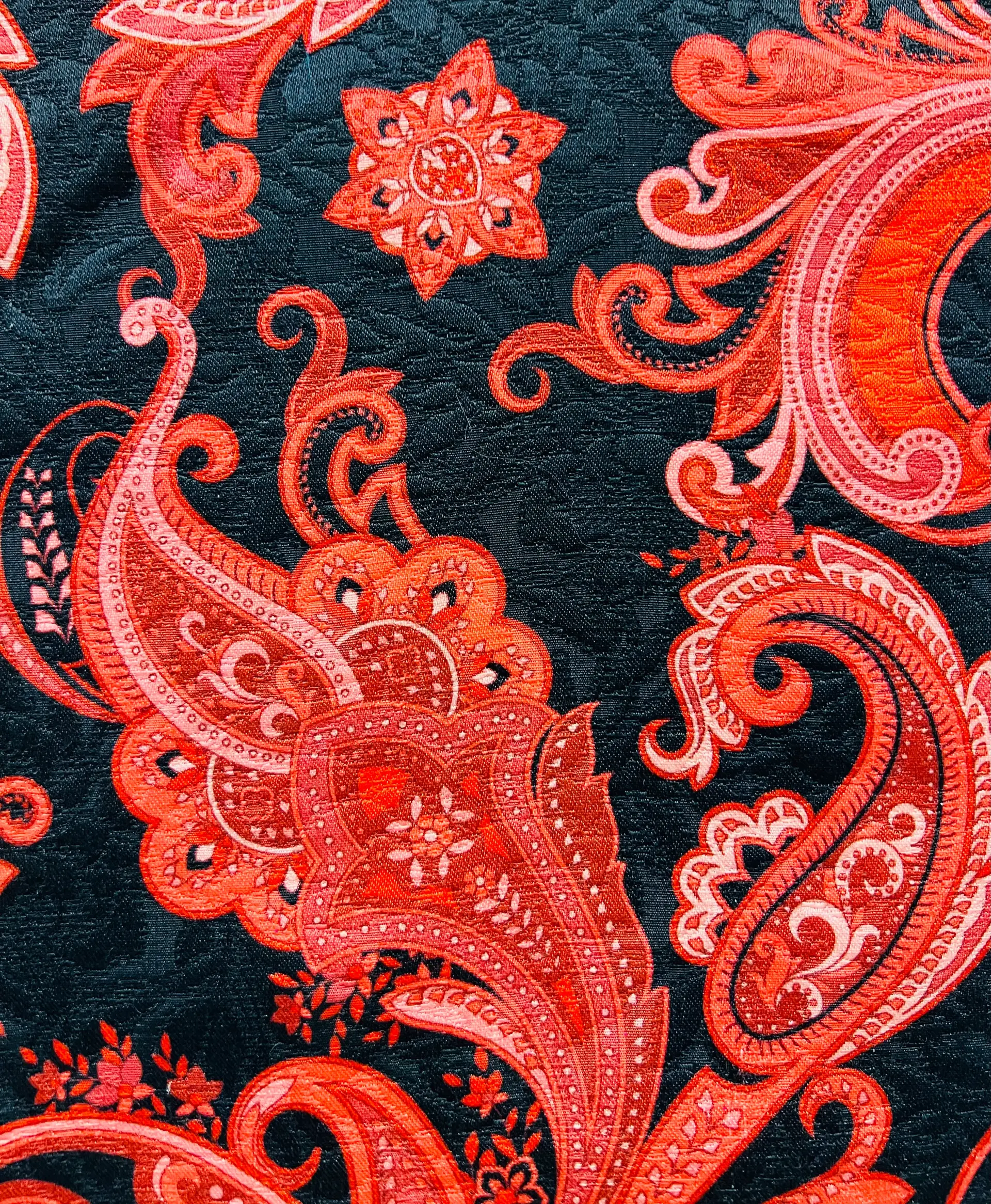 Printed Pure Silk Damask in Coral & Black