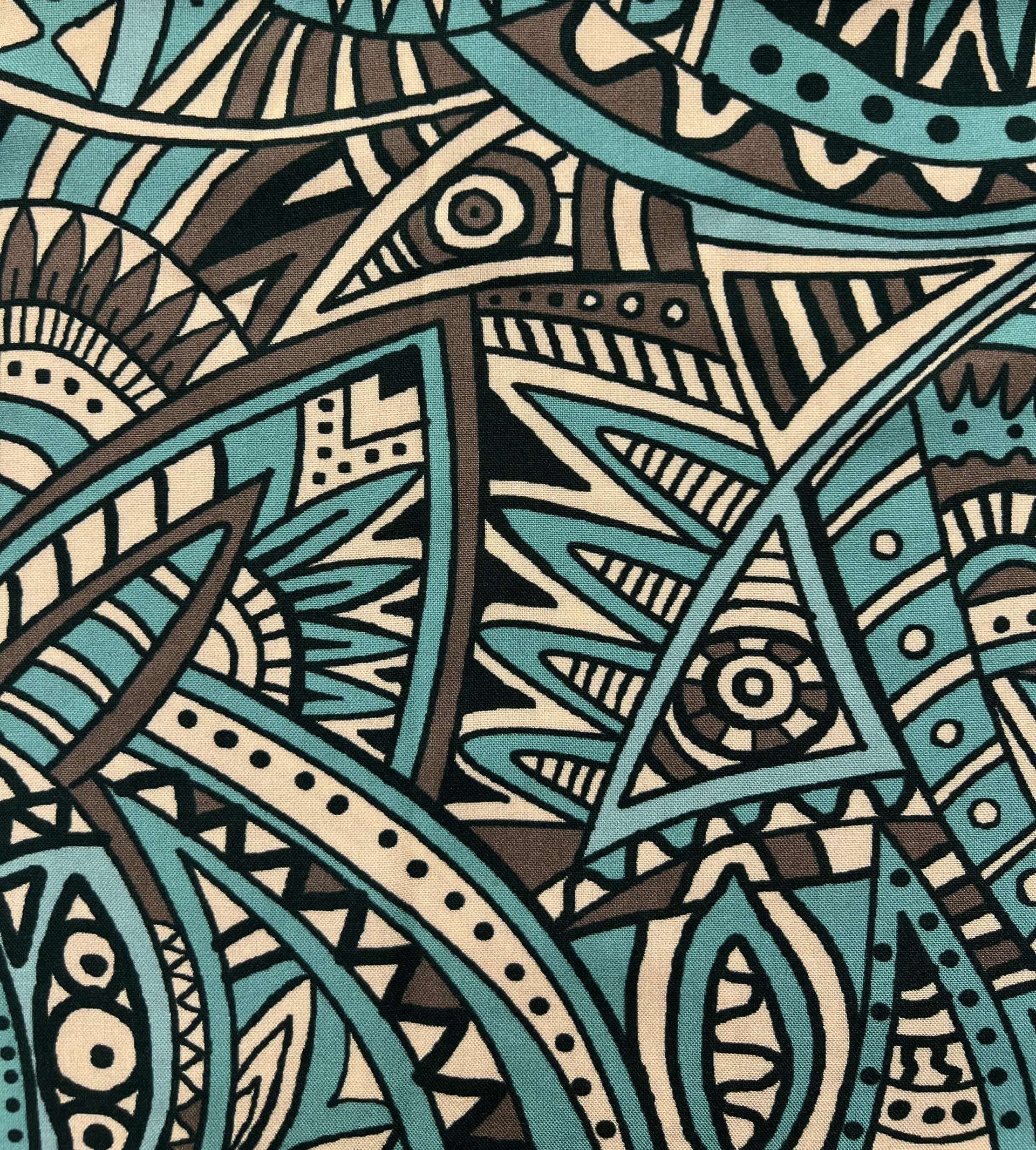 Printed Viscose Challis in Seafoam/Taupe/Black/Cream