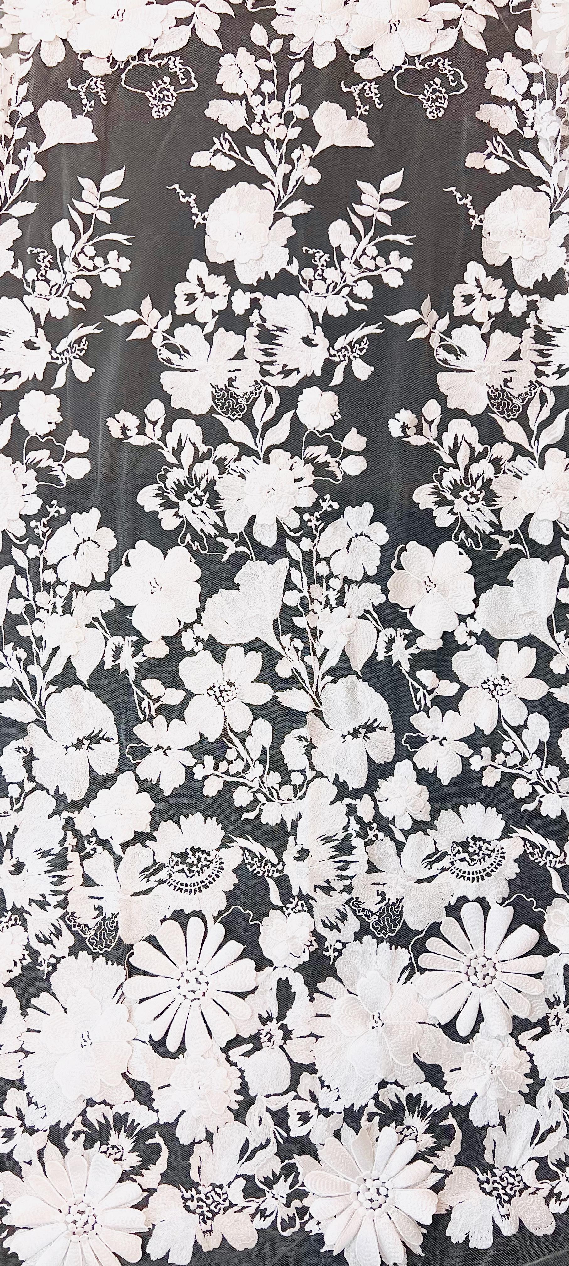 Embroidered Tulle in White Made To Order