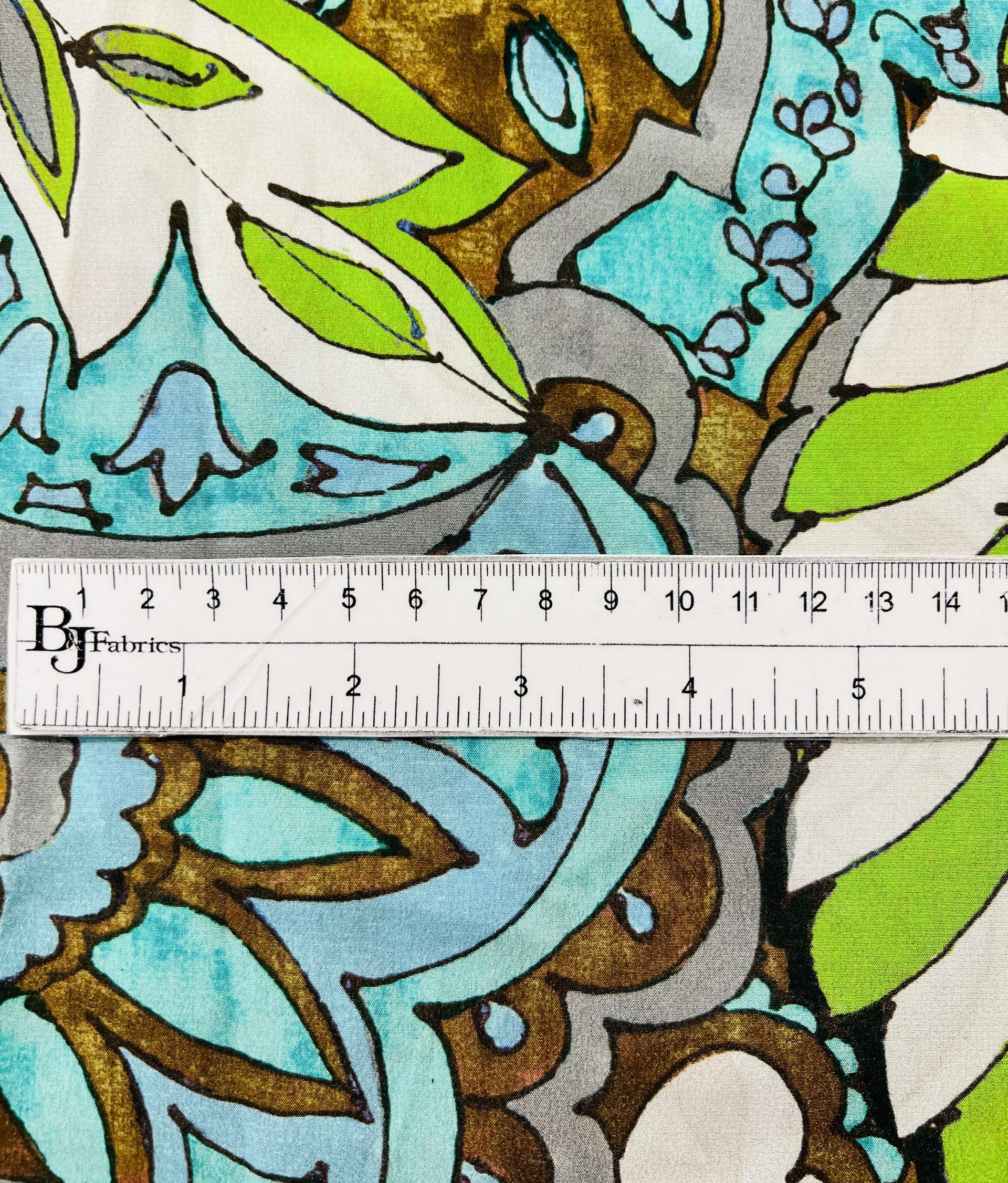 Printed Silk Crepe de Chine in Browns. Acqua