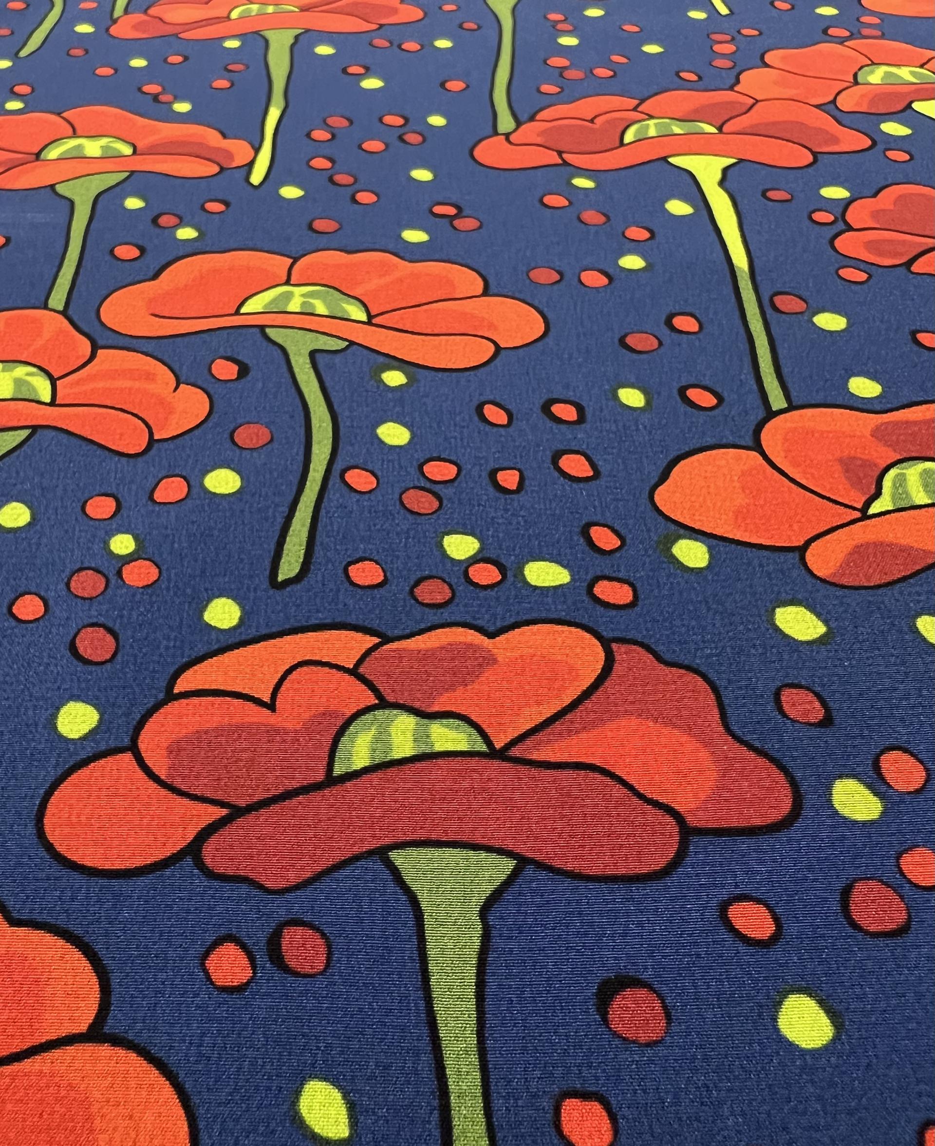 Printed Silk Crepé de Chiné On Navy