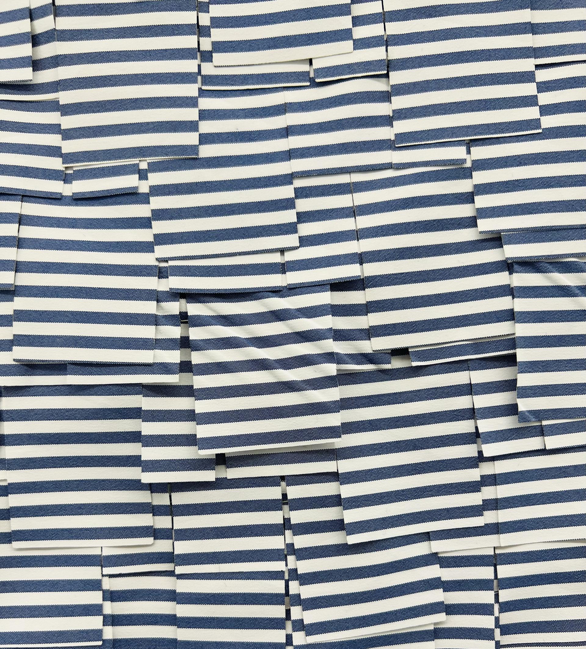 Laser Cut Polyester Shirting in Blue & White stripe Ruffle