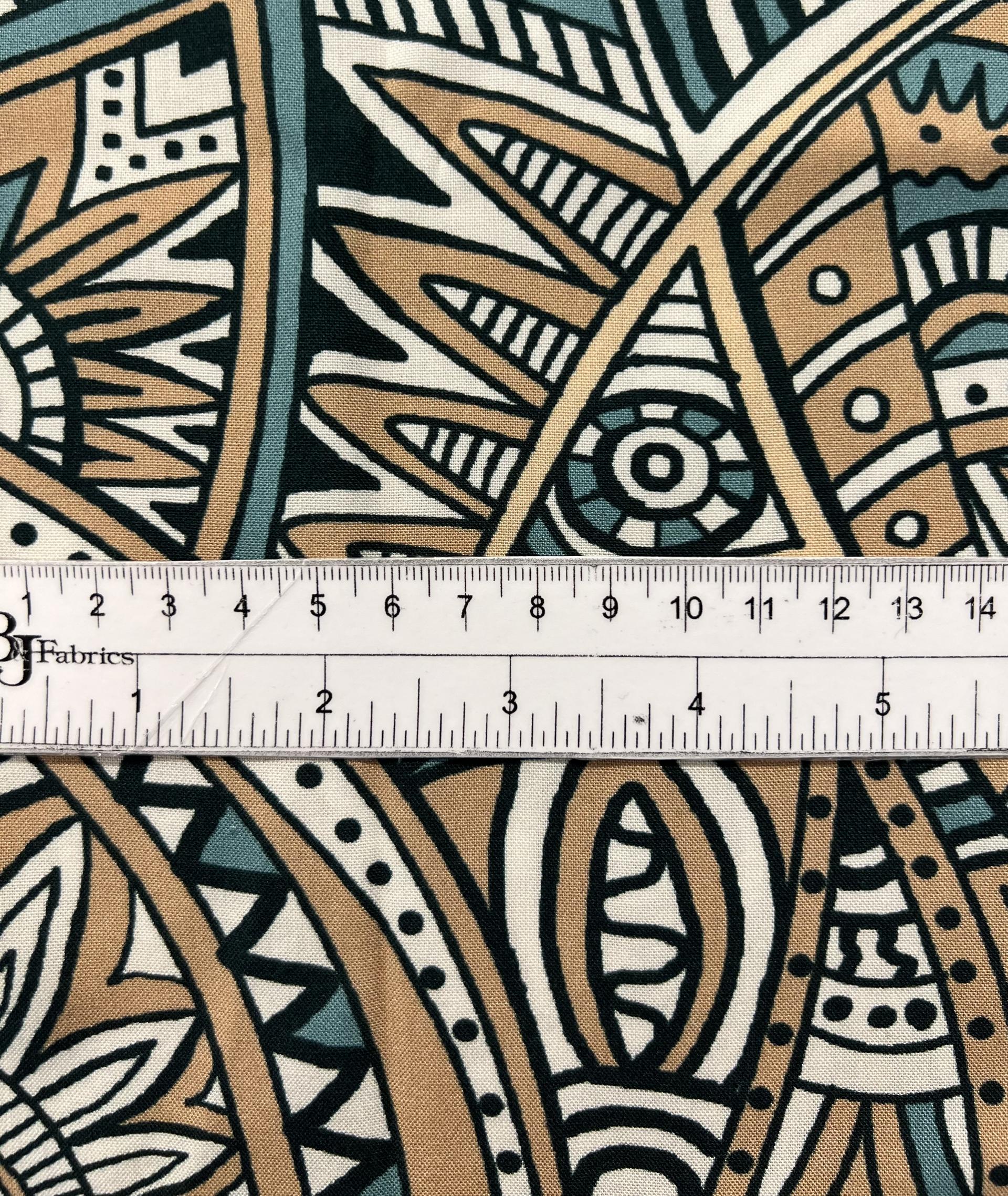 Printed Viscose Challis in Sage/Tan/white/Black