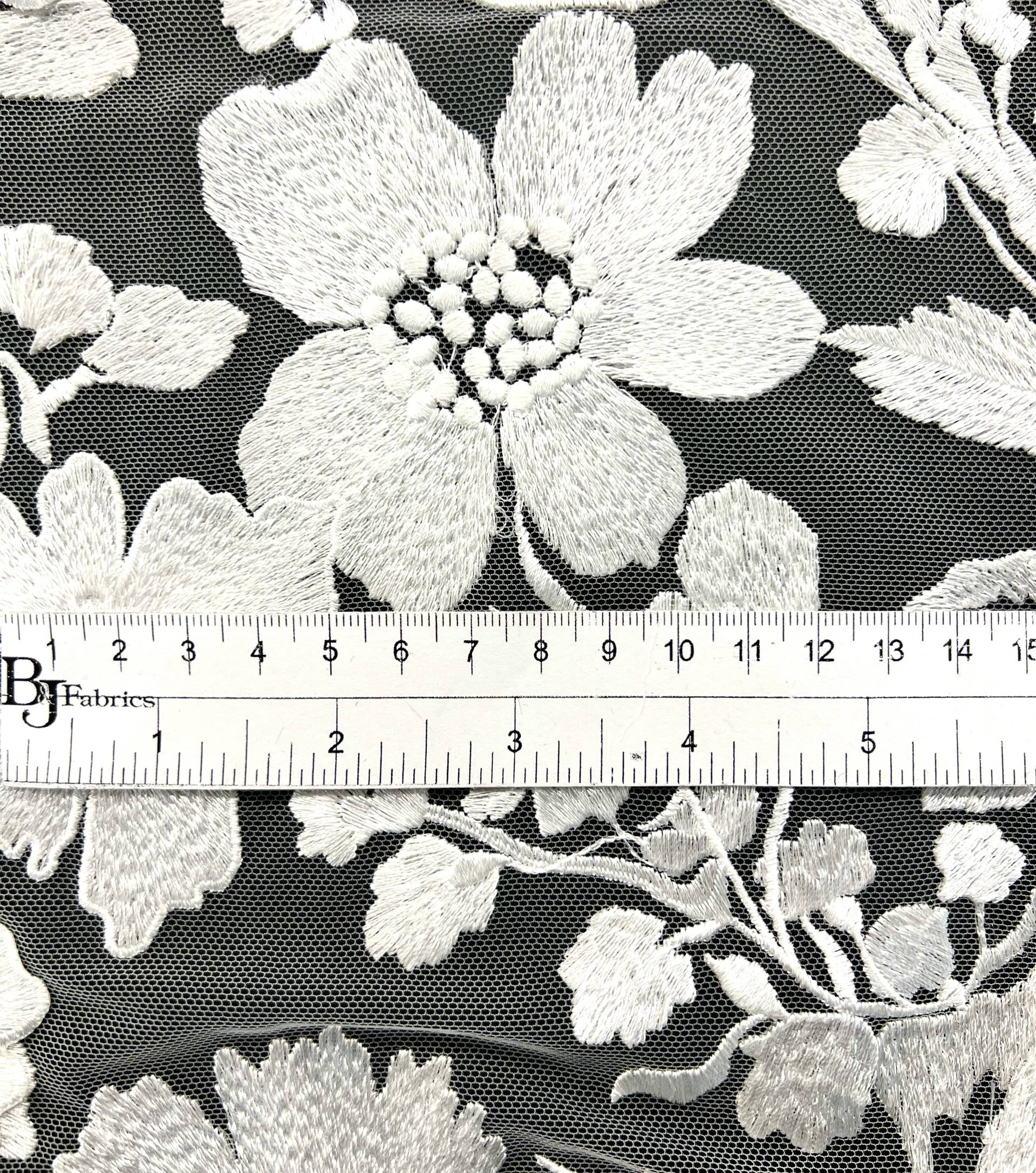 Embroidered Tulle in White Made To Order