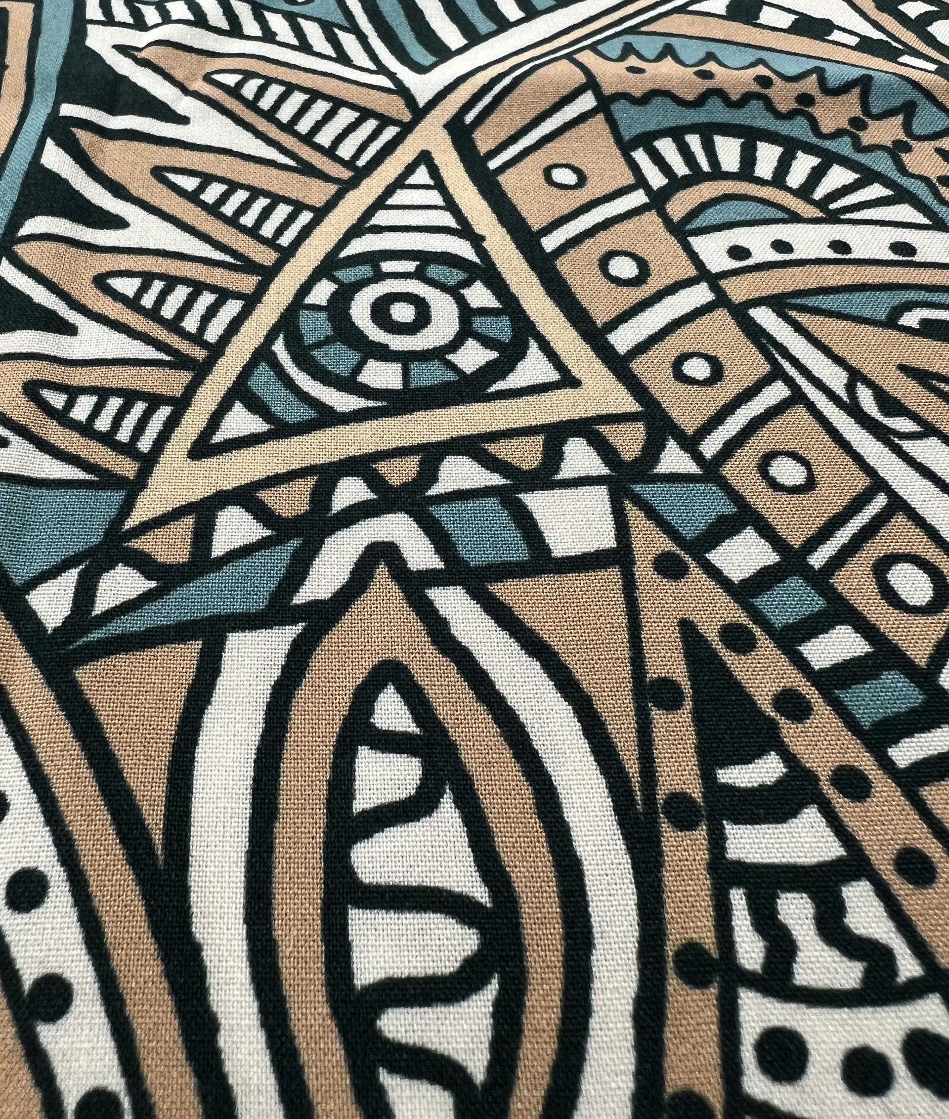 Printed Viscose Challis in Sage/Tan/white/Black