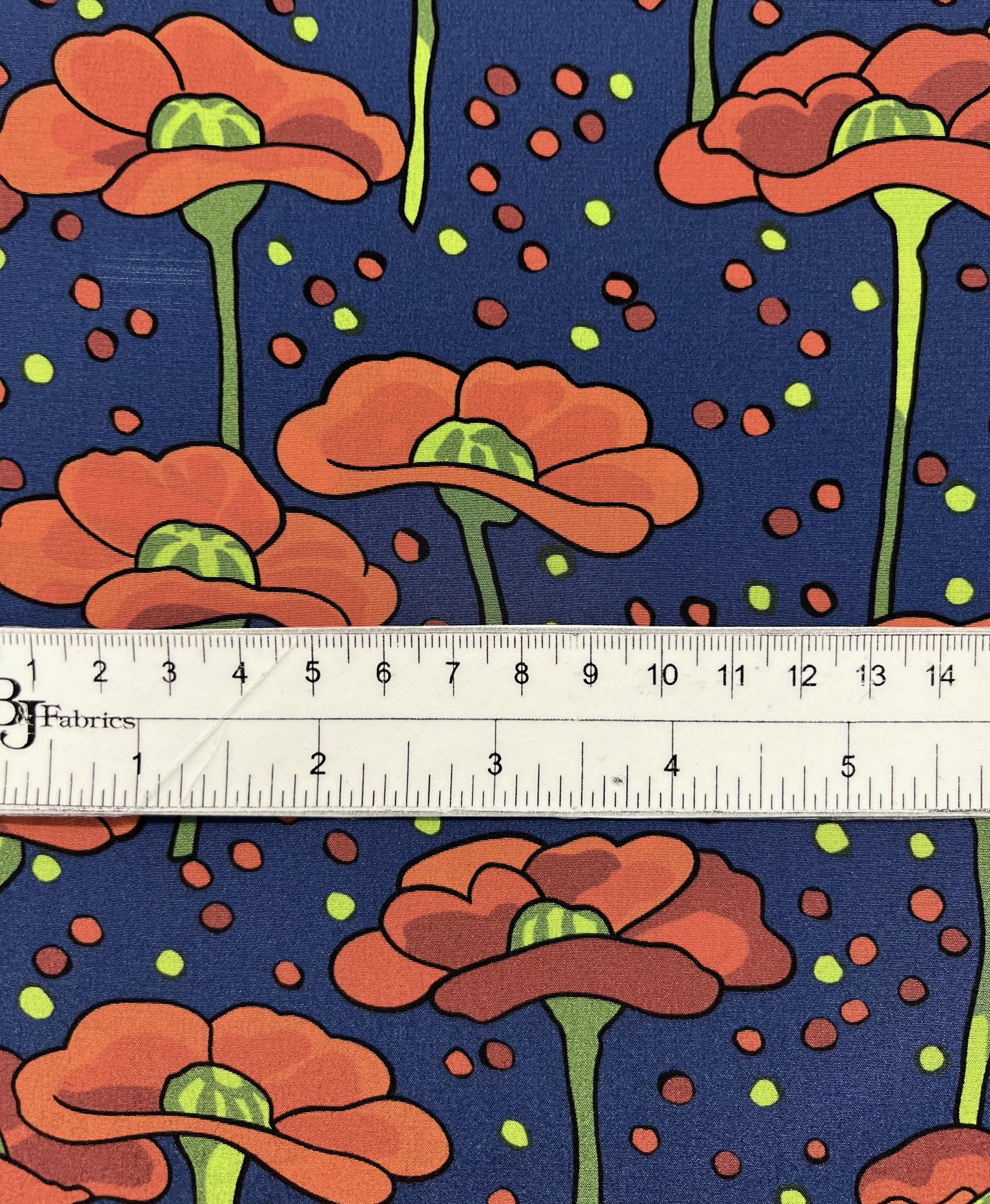 Printed Silk Crepé de Chiné On Navy