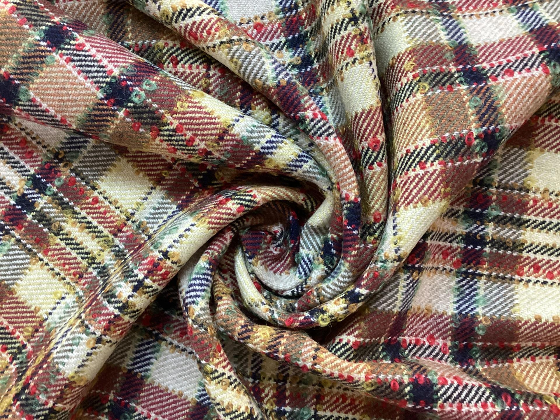 Italian Wool Blend Plaid Boucle in Autumn
