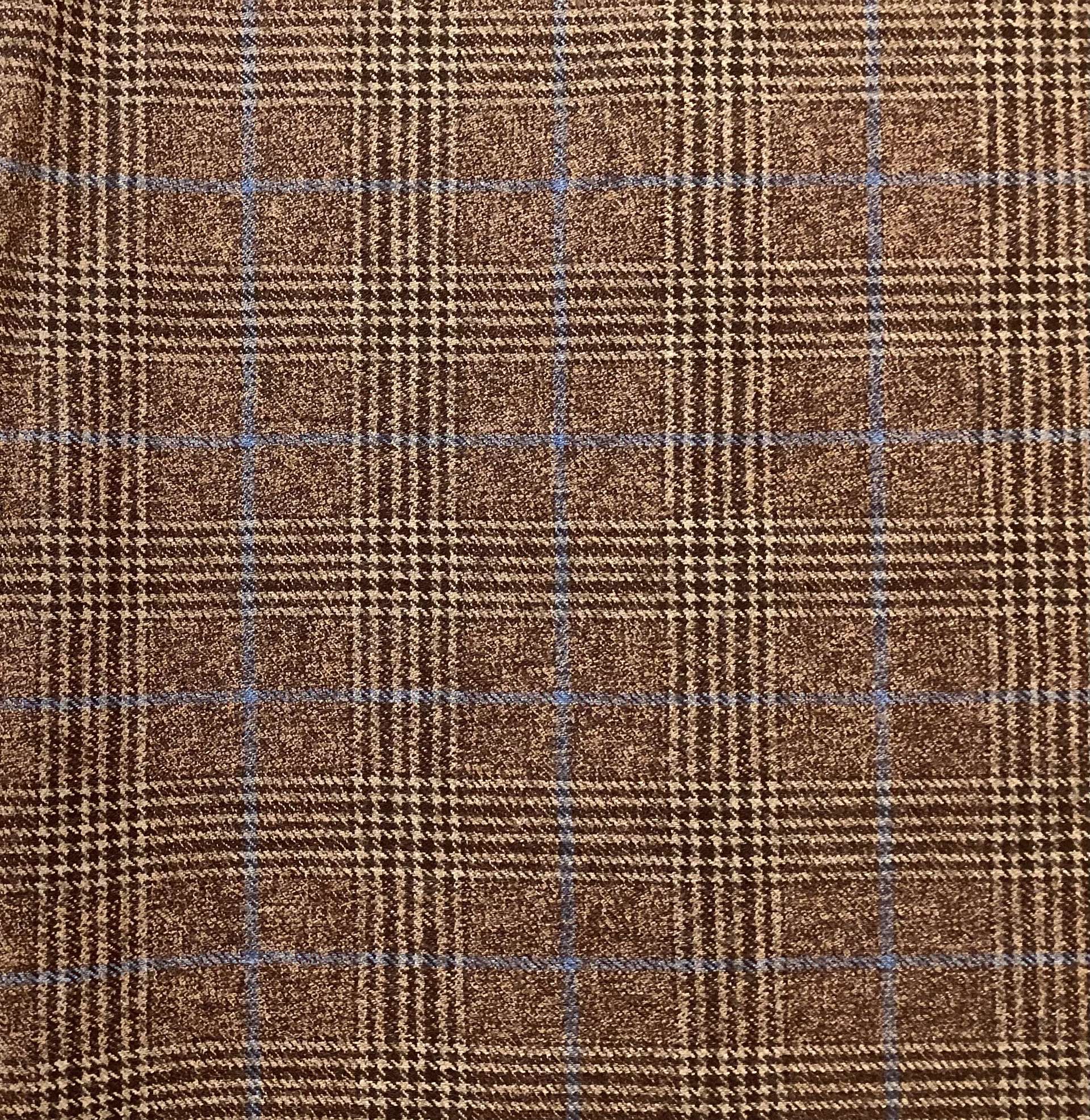 Made in England 100% Wool Super 110's Glen Plaid in Coconut Shell with Blue