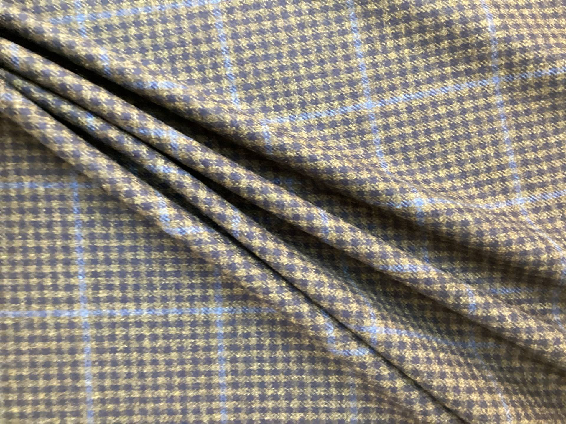 Made in Italy 100% Lambswool Gingham Check in Brown, Navy & Blue