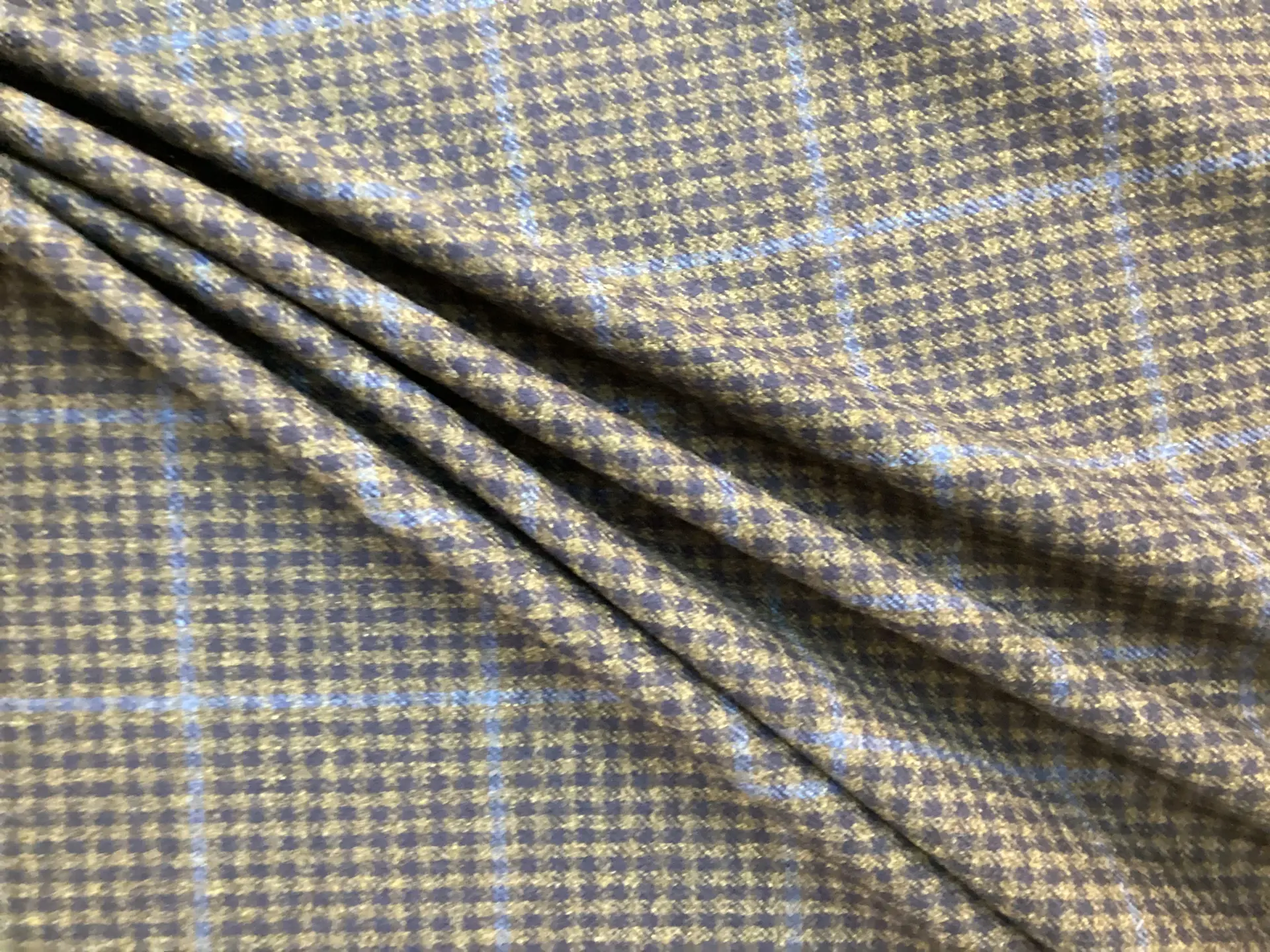 Made in Italy 100% Lambswool Gingham Check in Brown, Navy & Blue